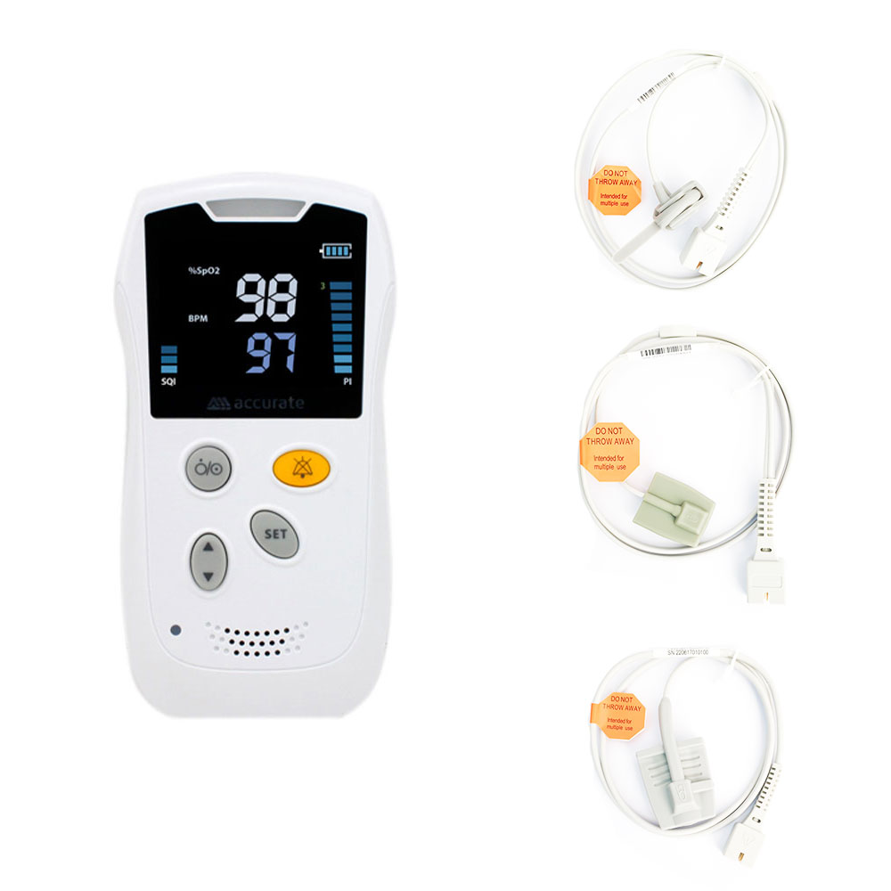 Pulsoximetru portabil Accurate HS10A, senzor neonatal, senzor pediatric, senzor adulti, display LCD, functie de alarma, baterii incluse