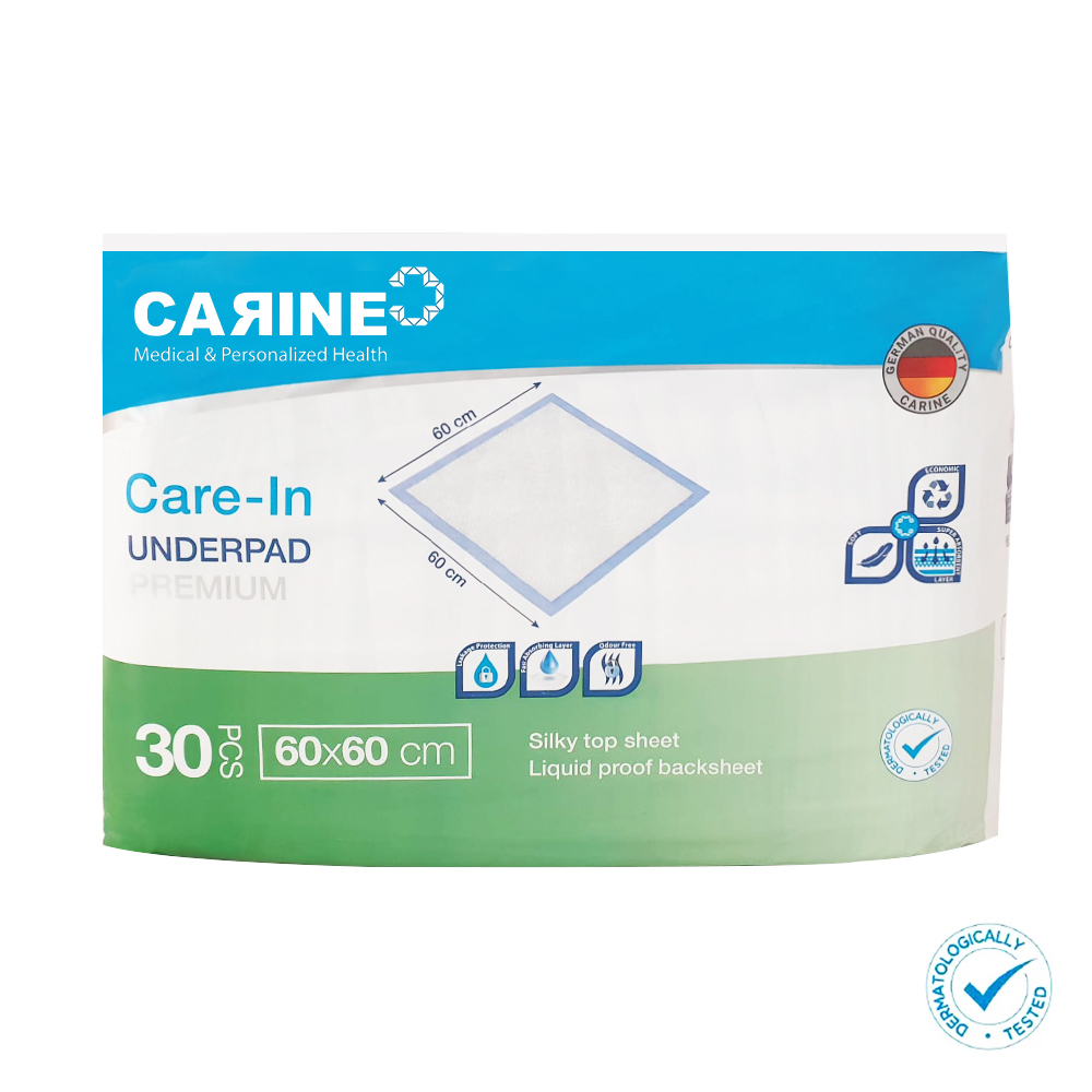 Set 30 buc aleze igienice premium Carine, 60x60 cm, absorbtie ridicata, testate dermatologic, dispozitiv medical