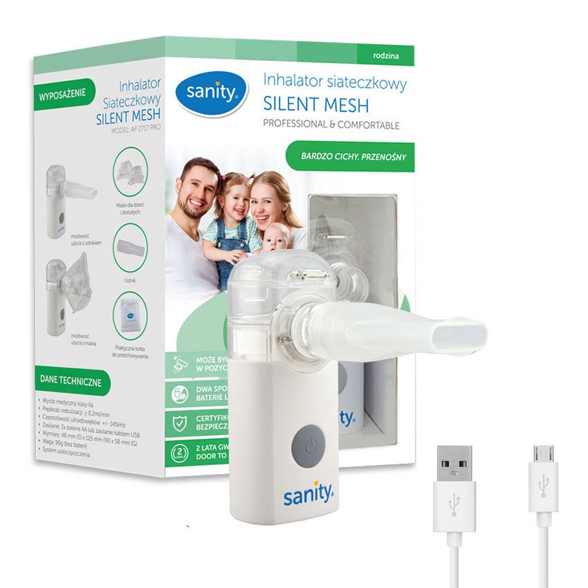 Aparat aerosoli cu tehnologie mesh sanity silent mesh ap 2717 pro, dimensiuni reduse, cablu usb