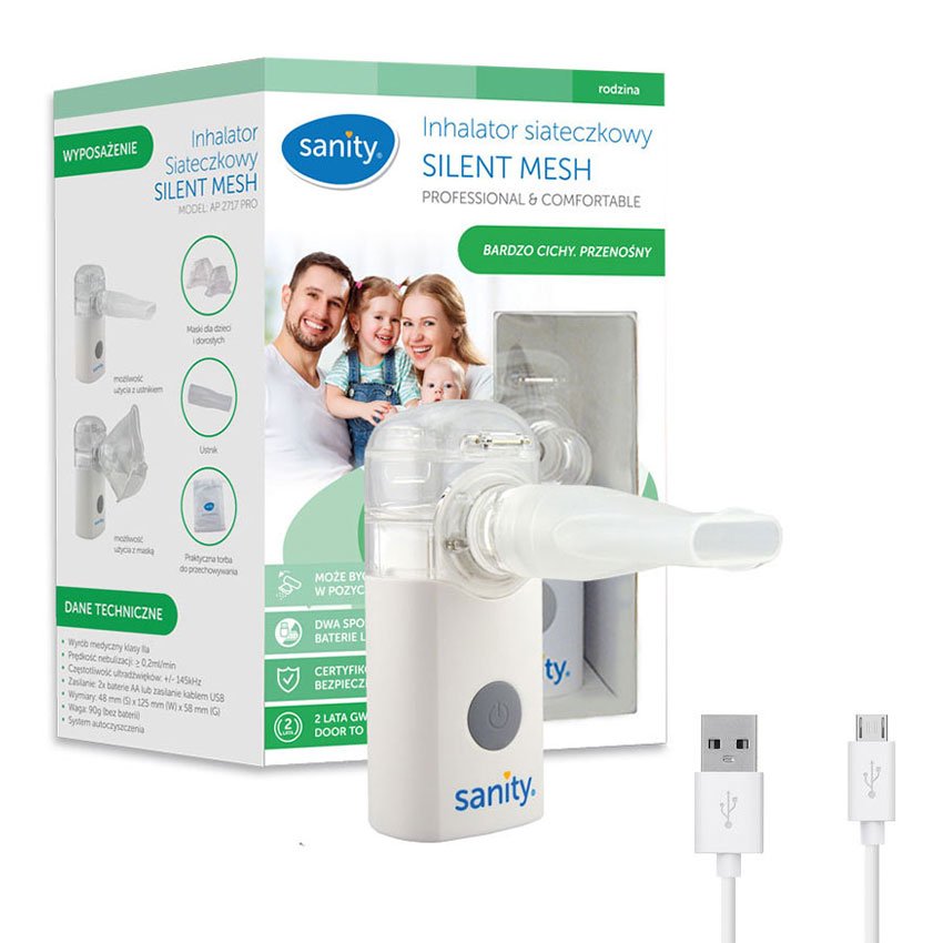 Aparat aerosoli cu tehnologie mesh Sanity Silent Mesh AP 2717 PRO, dimensiuni reduse, cablu USB