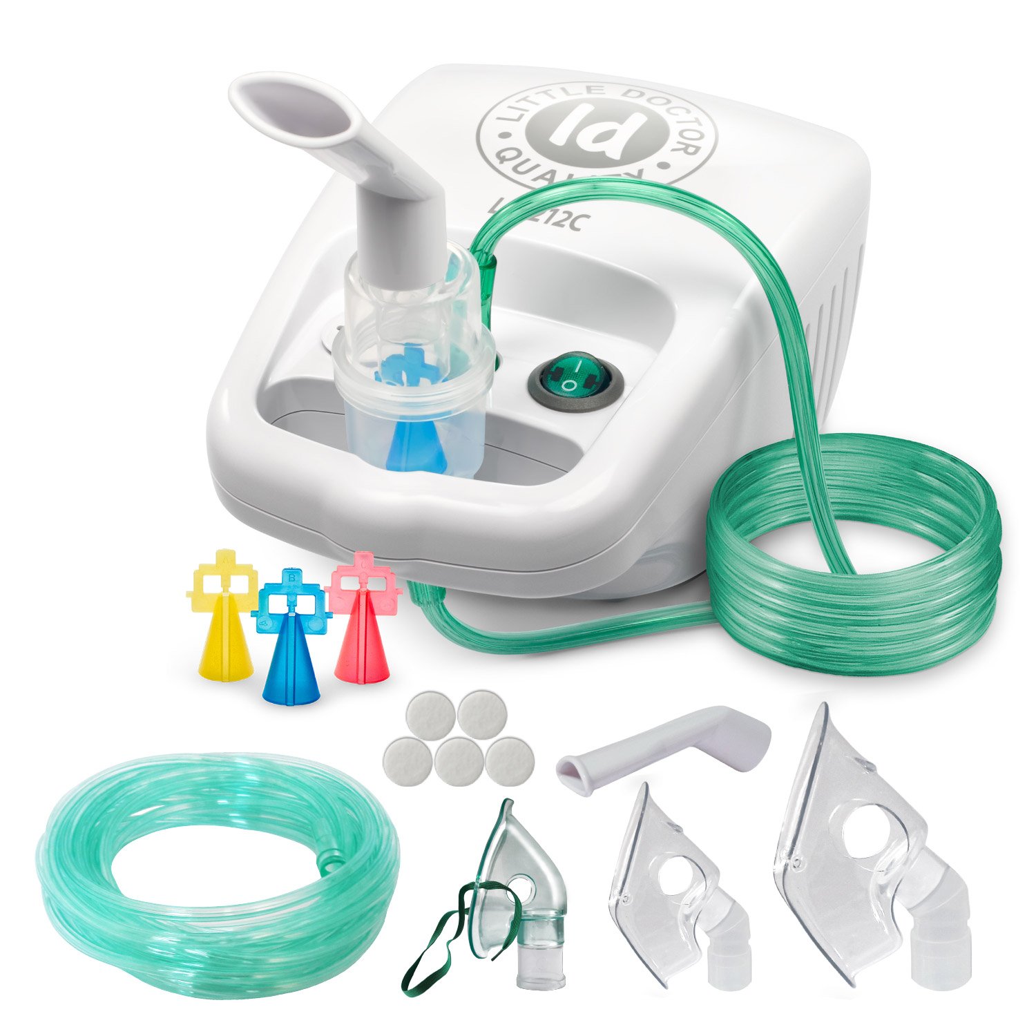 Aparat aerosoli cu compresor little doctor ld-212c pro, 3 masti, 3 dispensere, furtun 6 m, alb