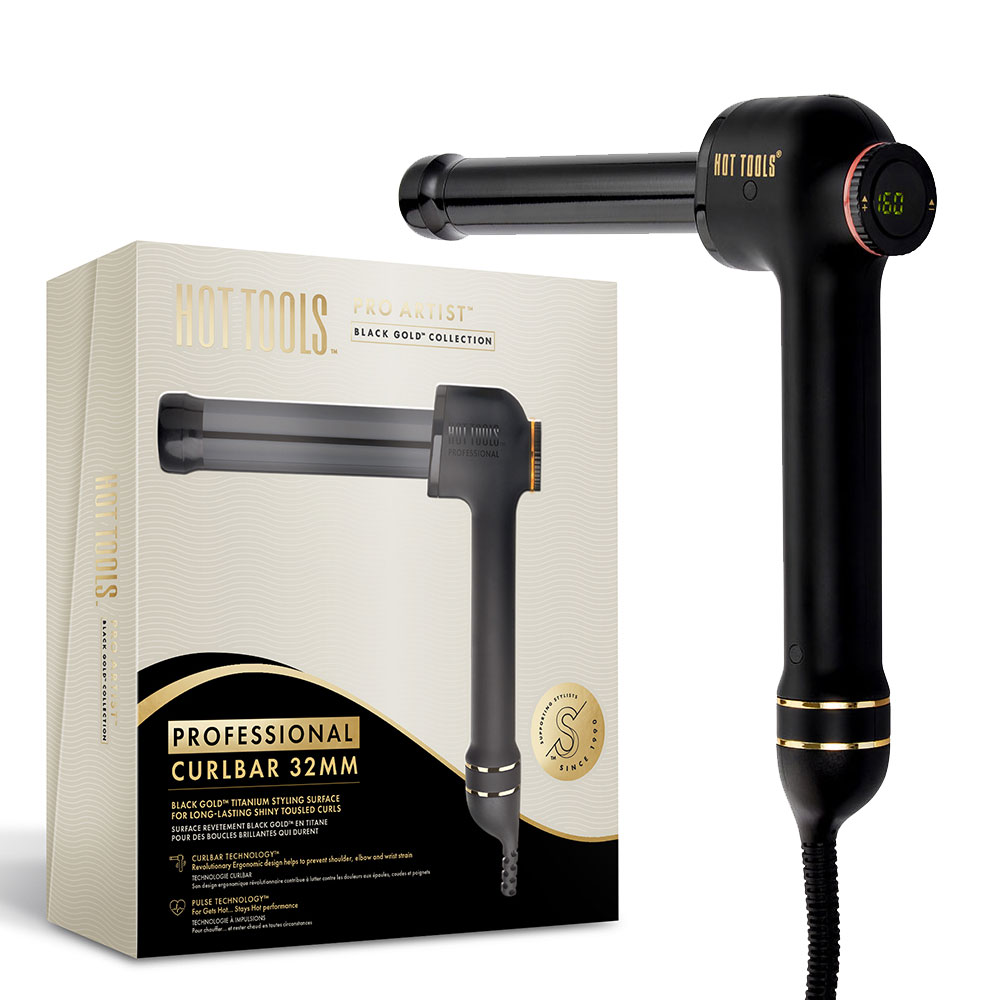 Ondulator Hot Tools Curlbar, Pro Artist Black Gold collection, 32 mm, 8 trepte de temperatura, invelis din titan, cronometru pentru bucle, HTCURL1110BG