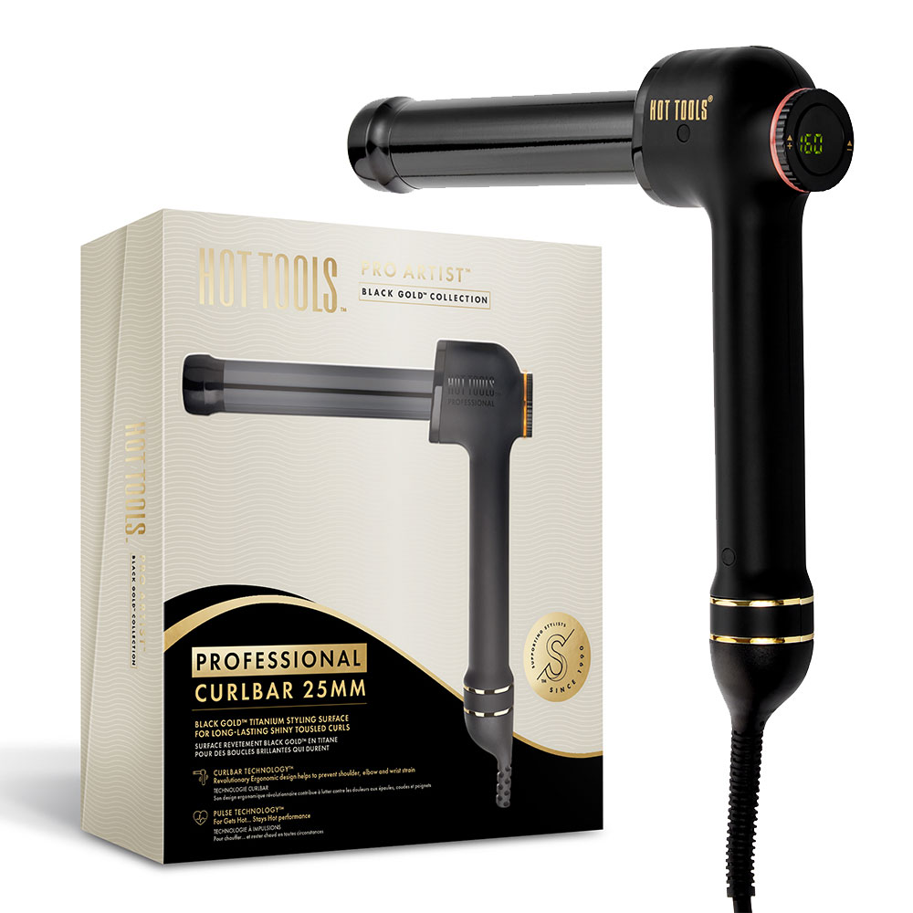 Ondulator Hot Tools Curlbar, Pro Artist Black Gold collection, 25 mm, 8 trepte de temperatura, invelis din titan, cronometru pentru bucle, HTCURL1181BG