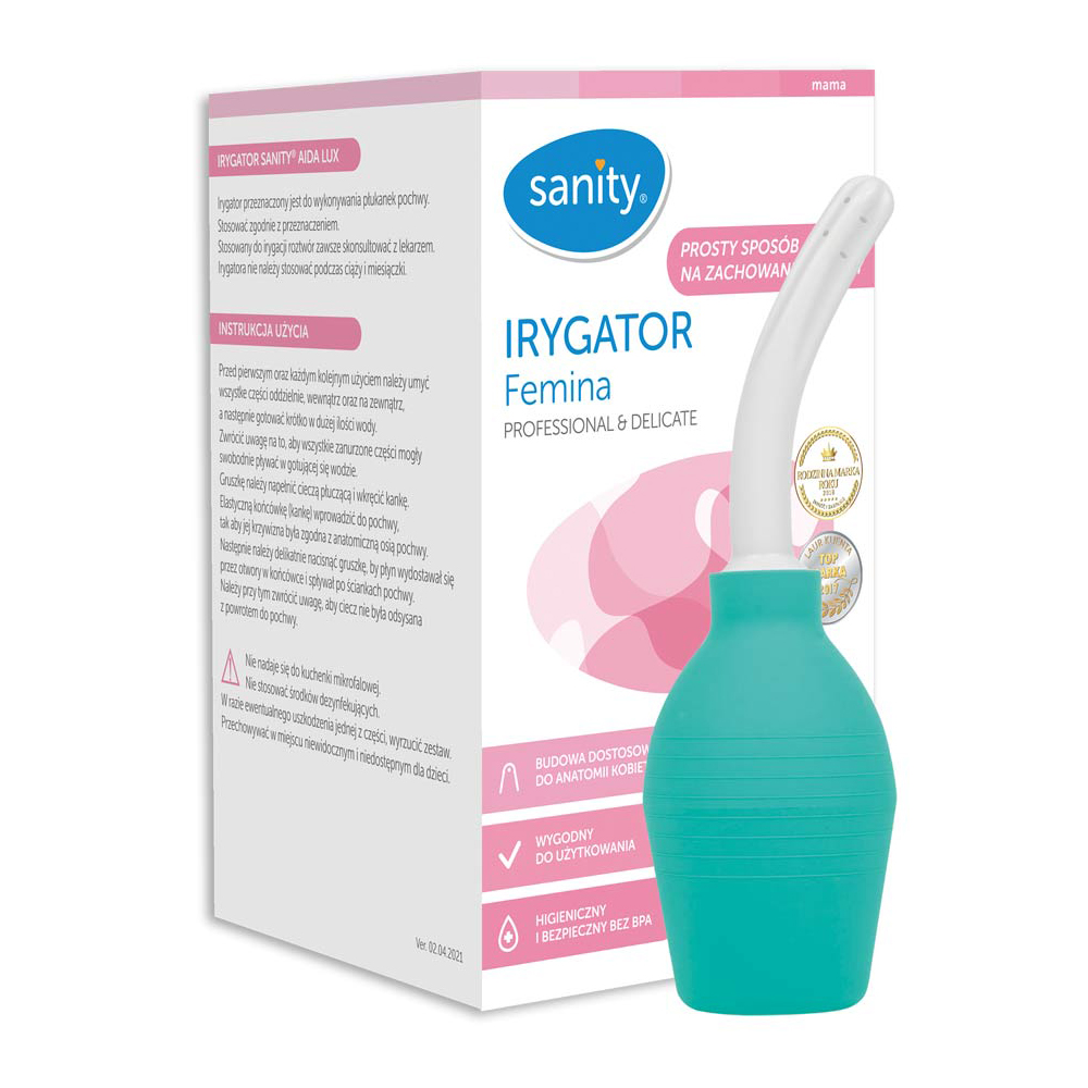 Irigator vaginal Sanity Femina, profesional si delicat pentru igiena intima, capacitate 340 ml, Verde