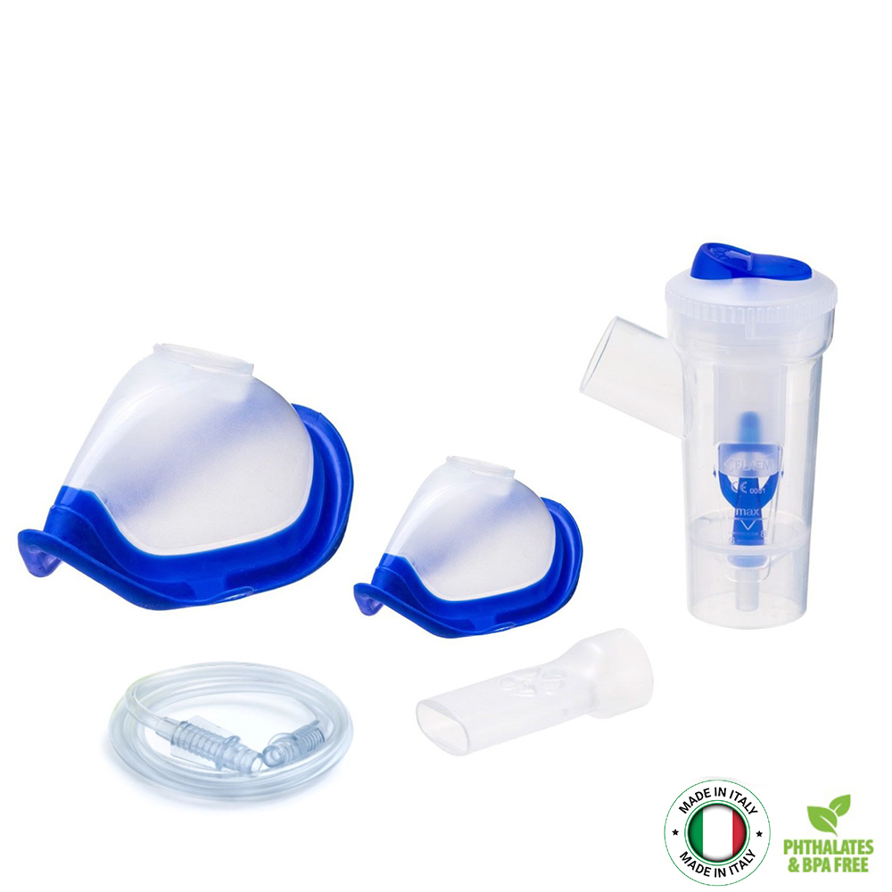 Kit accesorii Flaem RF7 Dual Speed pentru aparate de aerosoli, masca copii si adulti, pahar de nebulizare, piesa bucala, furtun