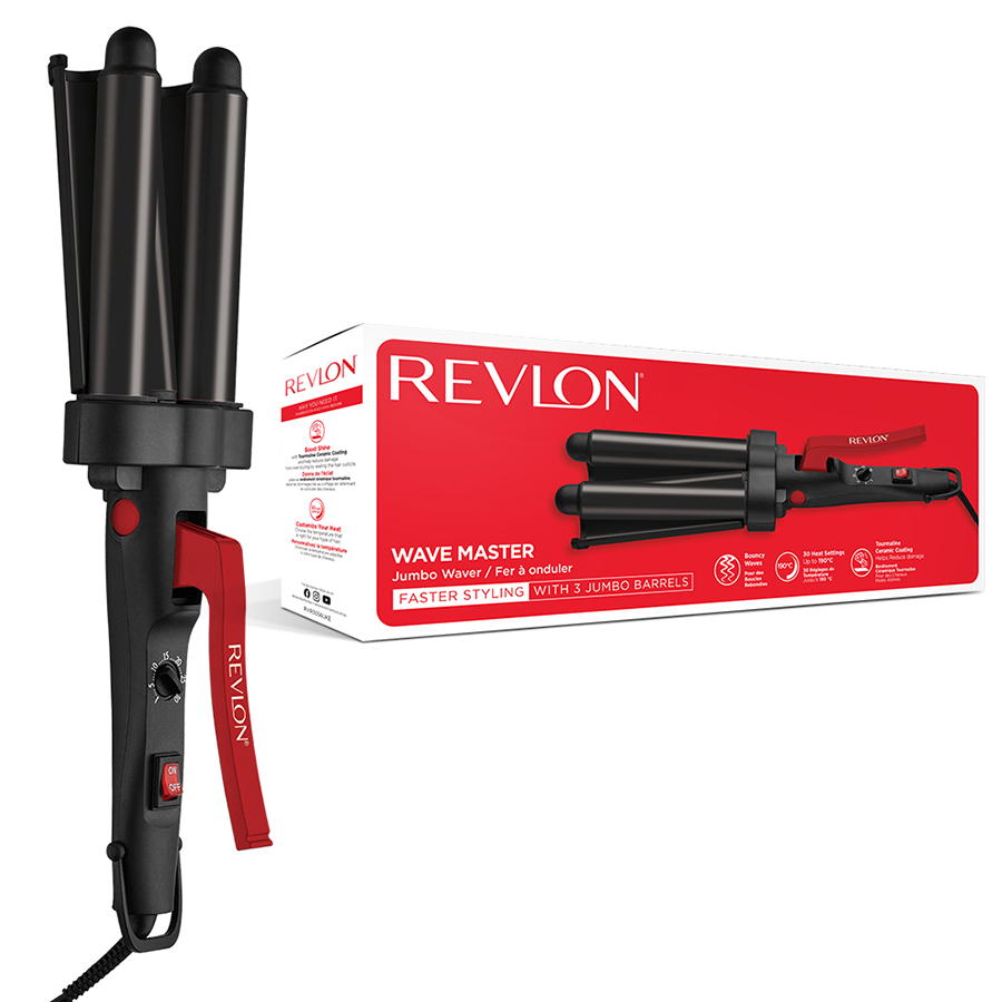 Ondulator REVLON Wave Master – Jumbo Waver RVIR3056UKE, 3 cilindri extra mari, 30 setari temperatura, invelis ceramic cu turmalina