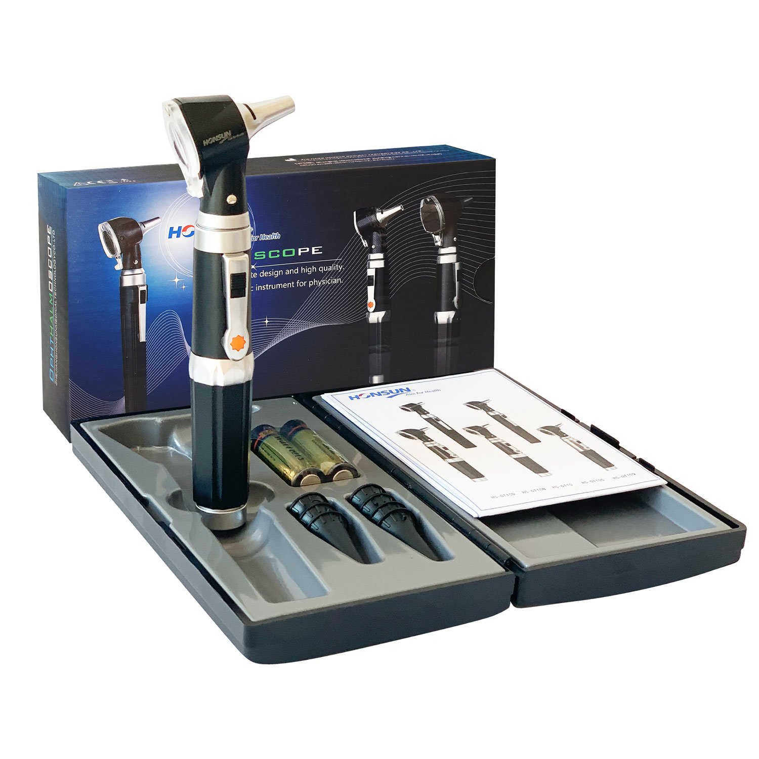 Otoscop portabil cu iluminare led prin fibra optica honsun hs-ot10, 8 speculi auriculari