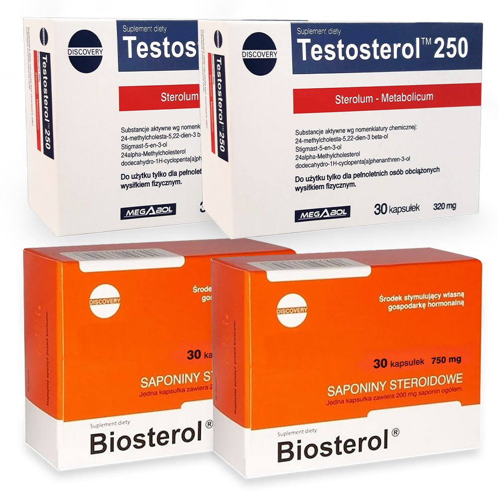 Pachet megabol biosterol 750 mg, 60 cps plus testosterol 250, 60 cps, stimulare testosteron si hormon de crestere, inhibare estrogen