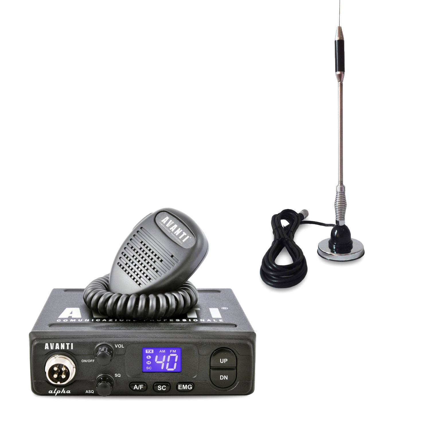 Pachet statie radio CB Avanti Alpha, tehnologie SMD + antena CB Bytrex MiniPlus