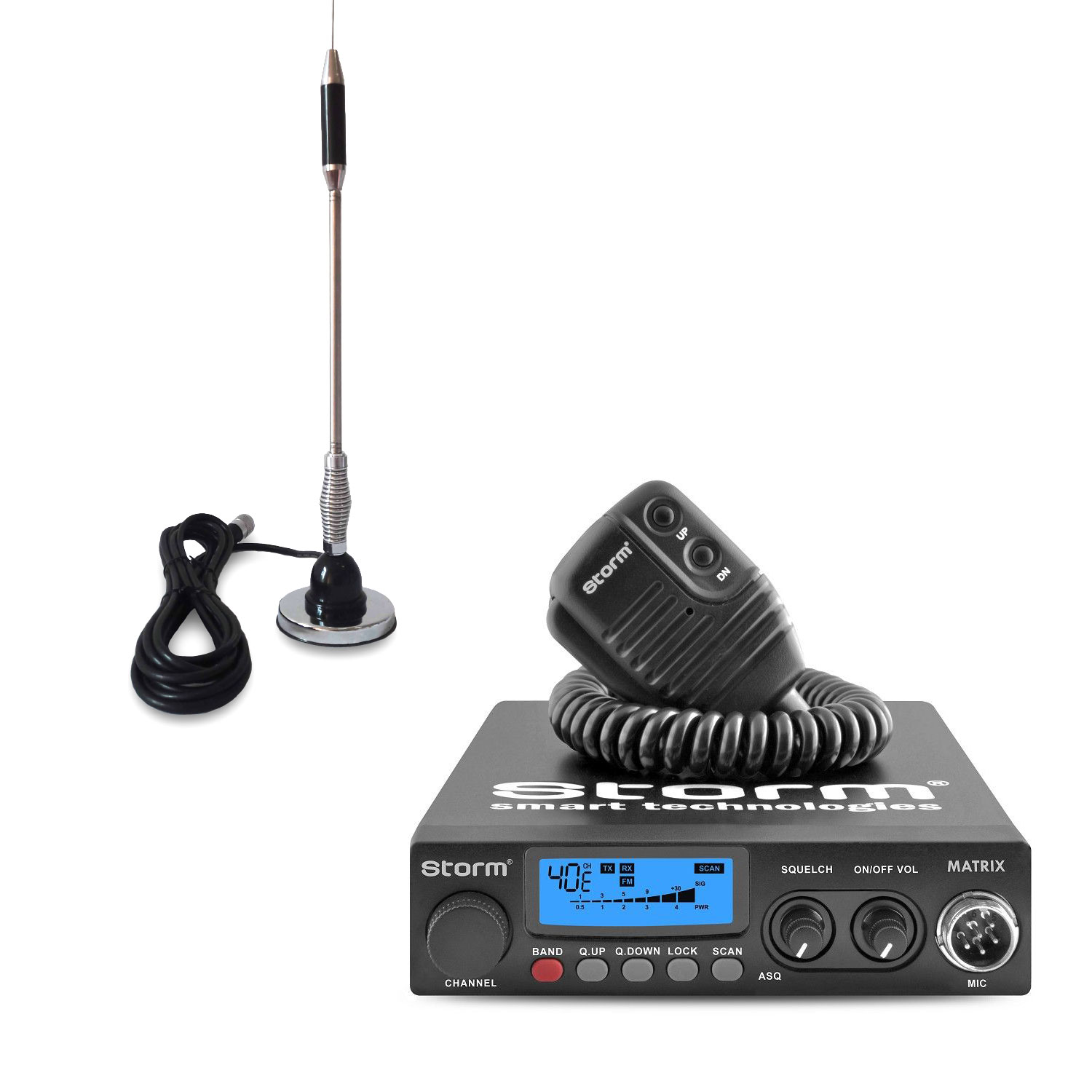 Pachet statie radio CB Storm Matrix, tehnologie SMD, control Squelch + antena CB Bytrex MiniPlus