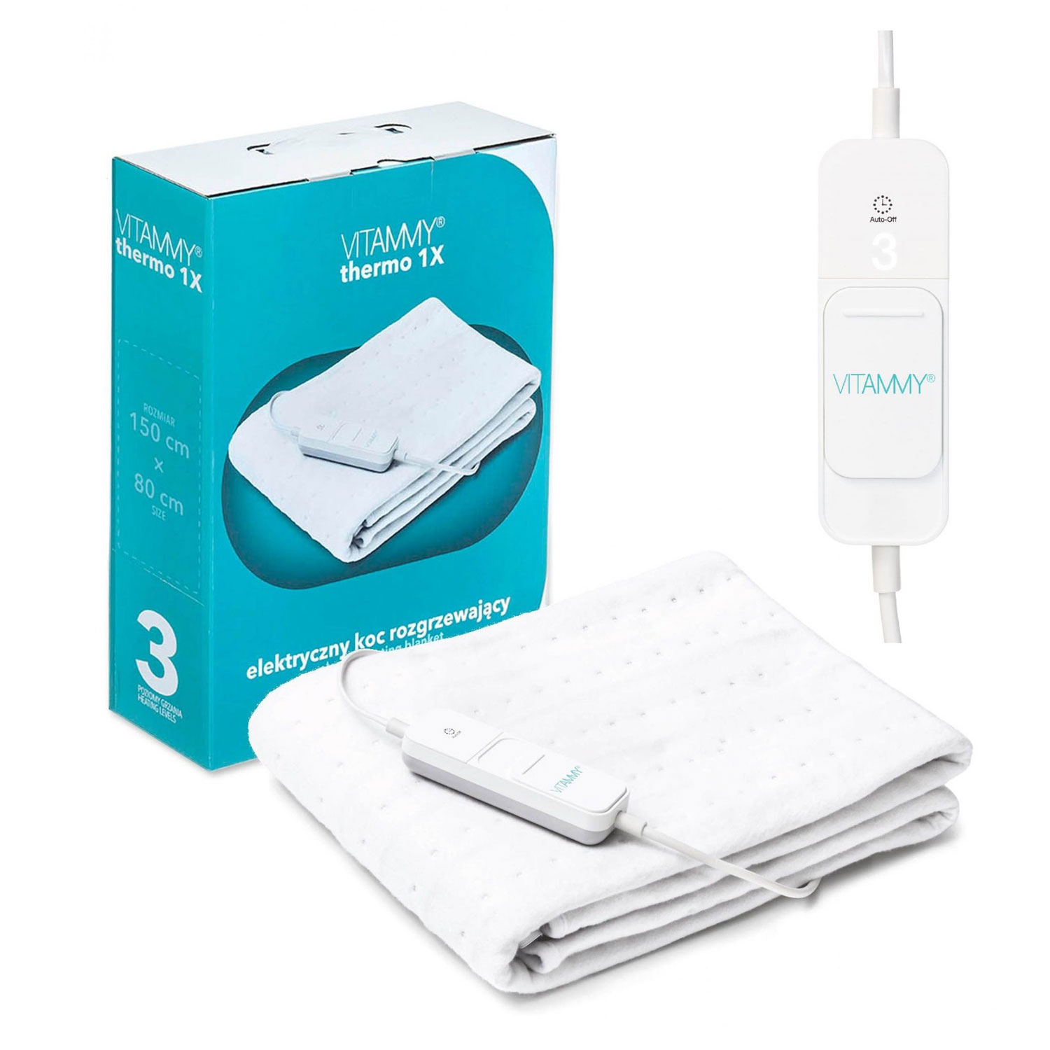 Patura cu incalzire electrica vitammy thermo 1x, 150 x 80 cm, 3 trepre de incalzire, 60 w, ss018a1x