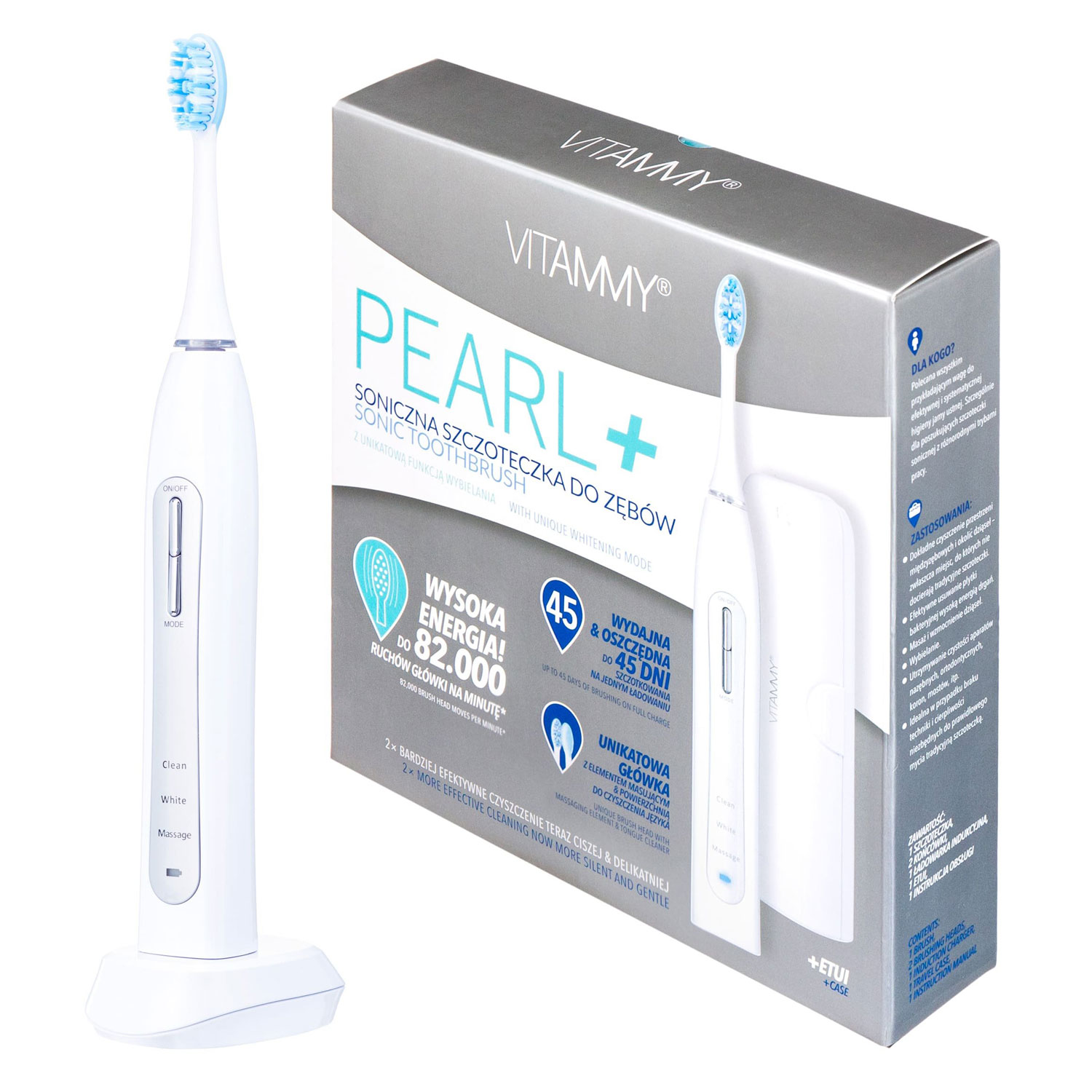 Periuta de dinti electrica vitammy pearl+, 82000 vibratii/min, 3 moduri de periaj, alb