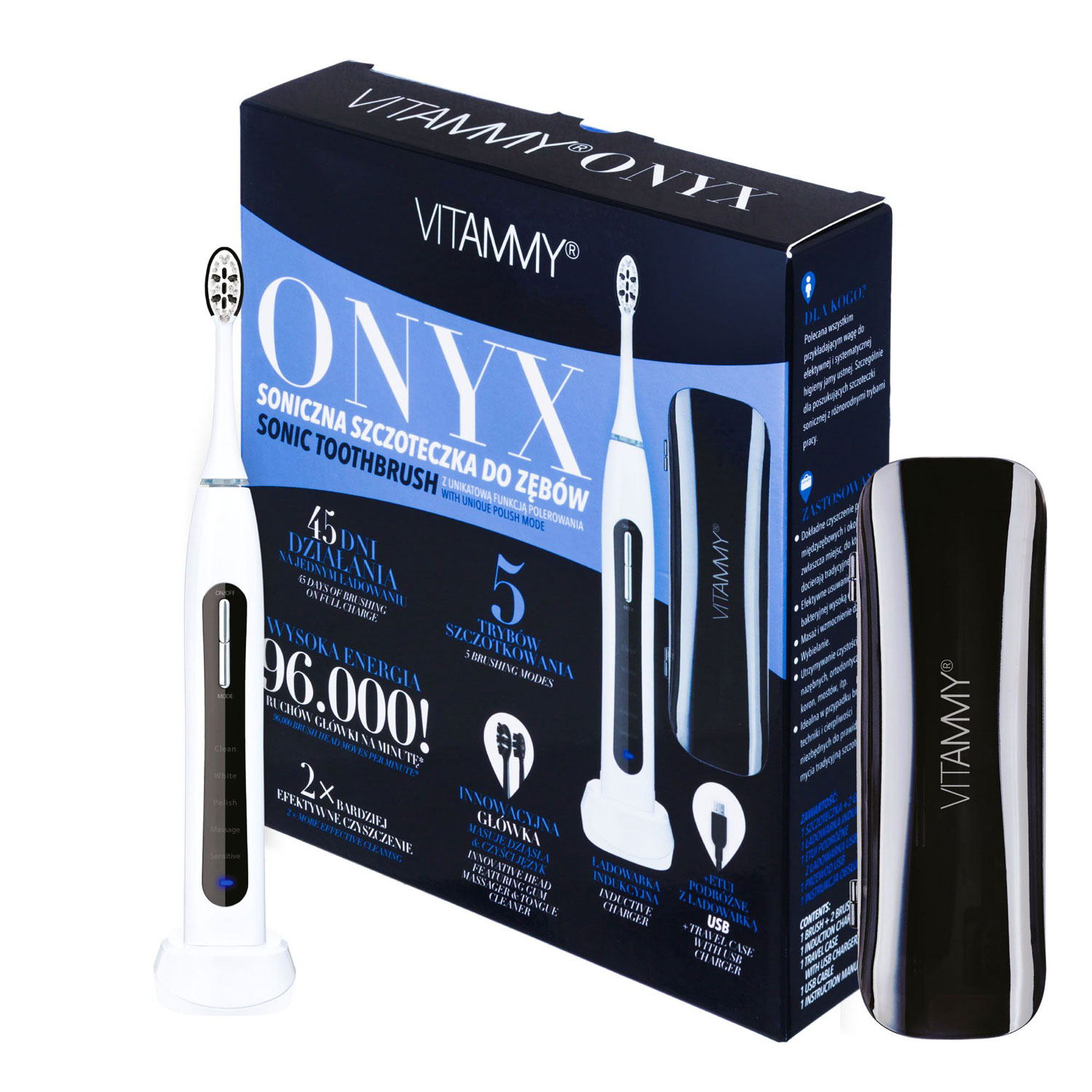 Periuta de dinti electrica VITAMMY Onyx, 96000 vibratii/min, 5 moduri de periaj