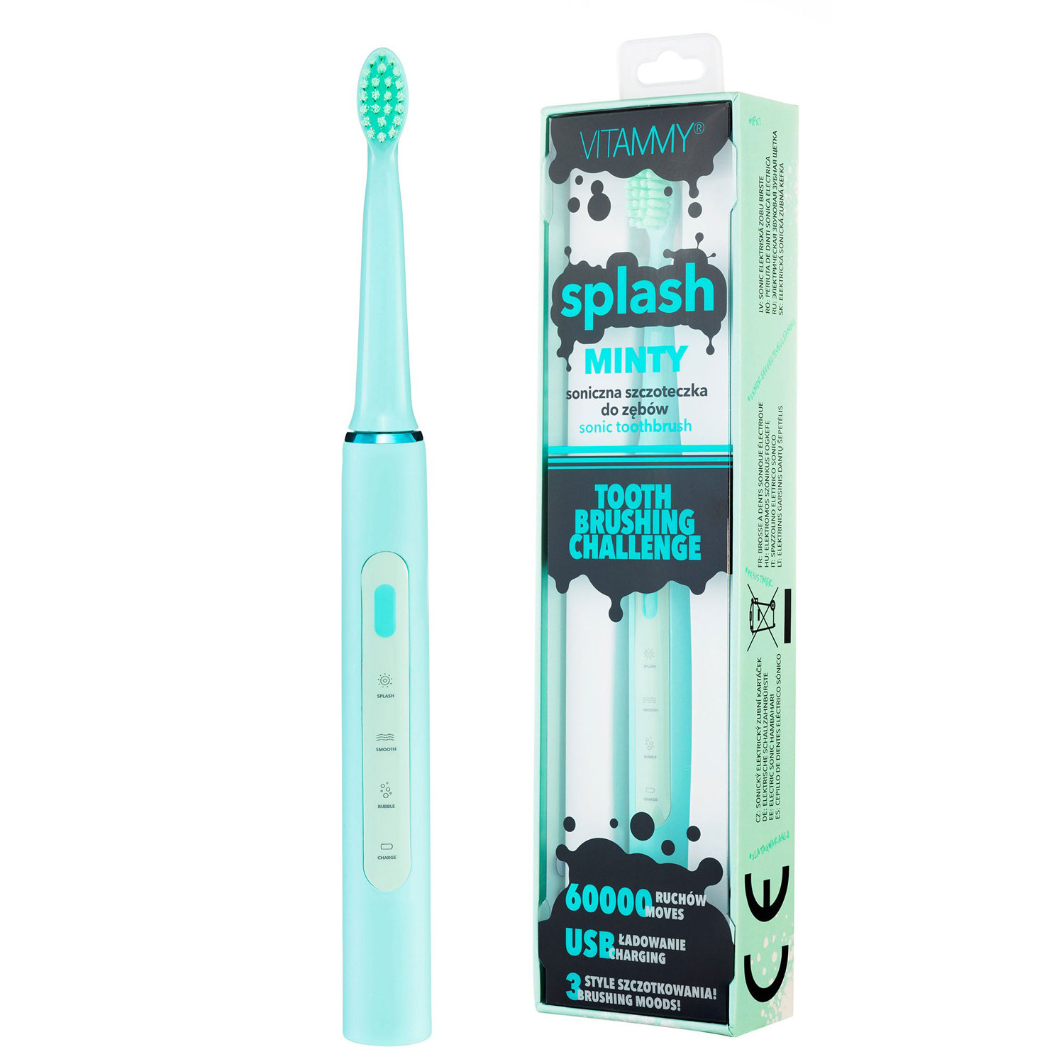 Periuta de dinti electrica VITAMMY Splash TB8132A-CE Minty, 60000 vibratii/min, 3 moduri de periaj, Menta