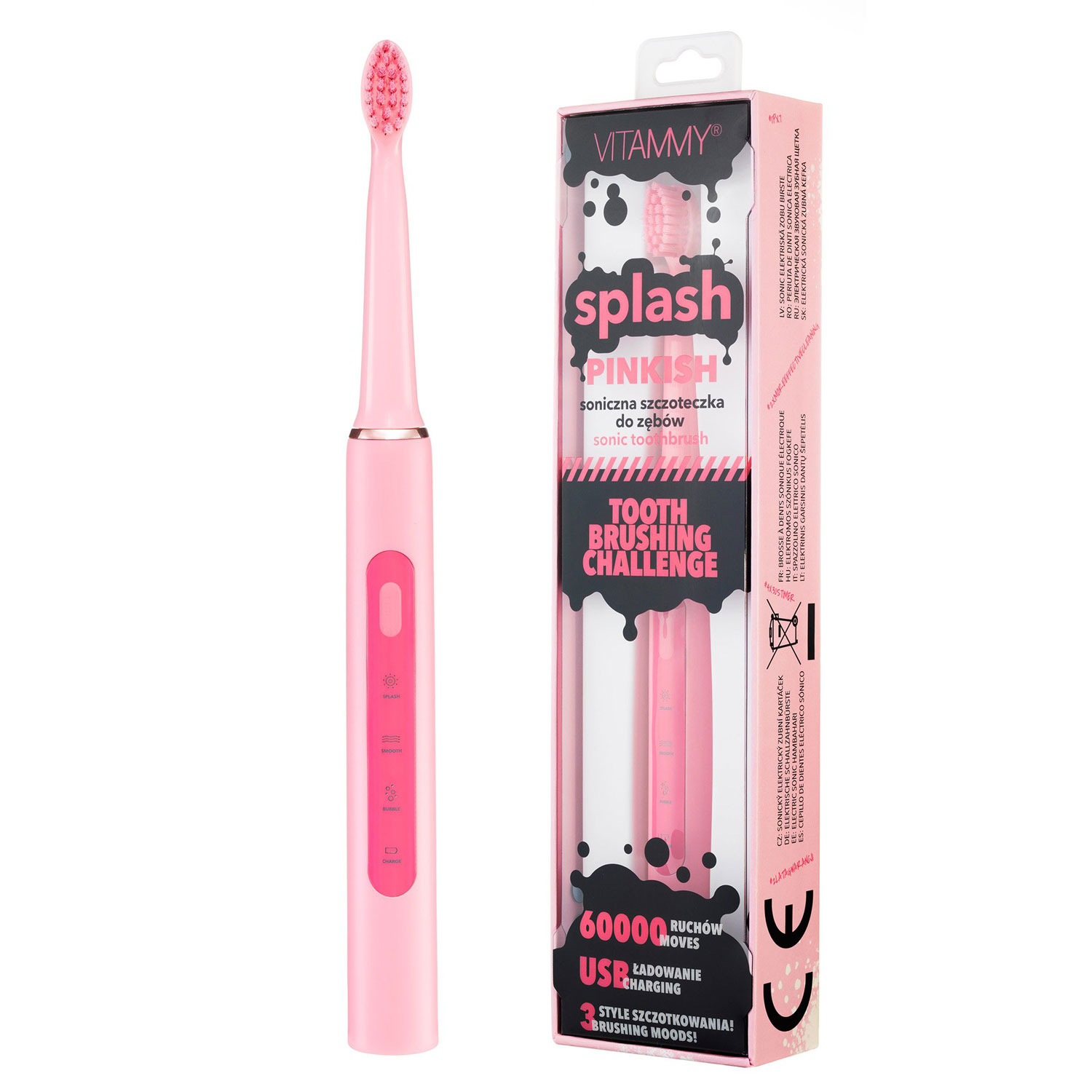 Periuta de dinti electrica VITAMMY Splash TB8132A-CE Pinkish, 60000 vibratii/min, 3 moduri de periaj, Roz