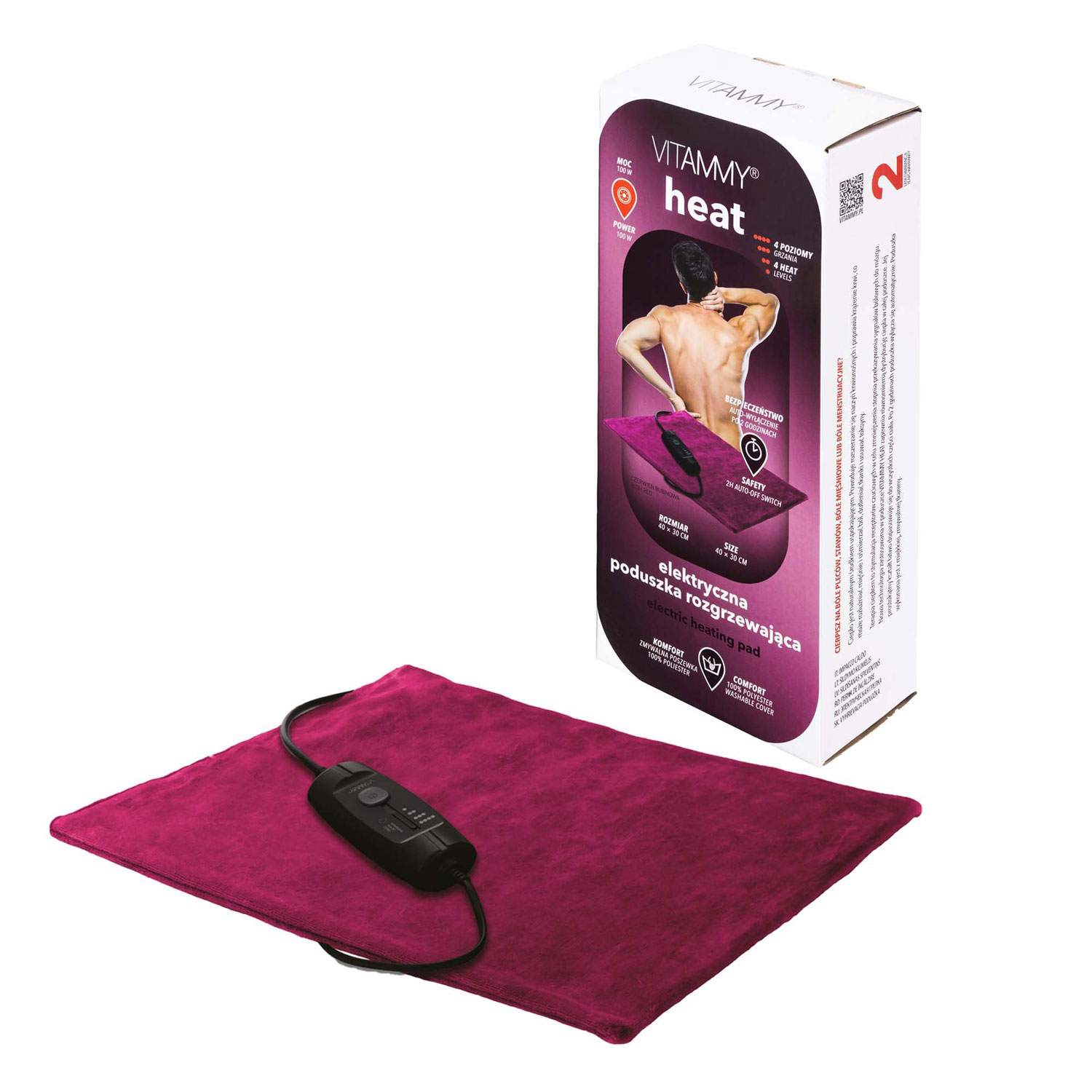 Perna cu incalzire electrica VITAMMY Heat JY6500 Ruby, pentru spate si gat, Rosu Rubiniu