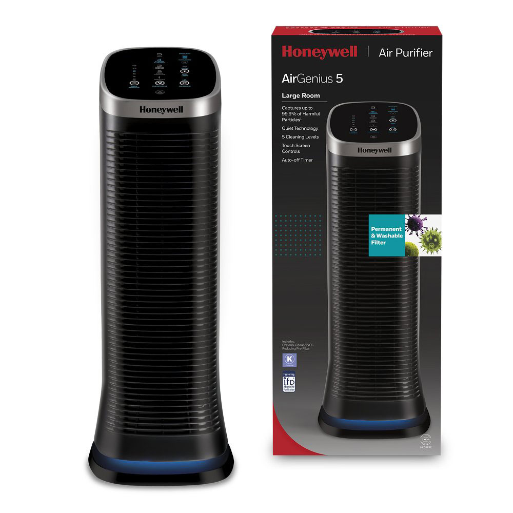 Purificator de aer honeywell air genius 5, filtru reutilizabil, 5 moduri de filtrare, negru