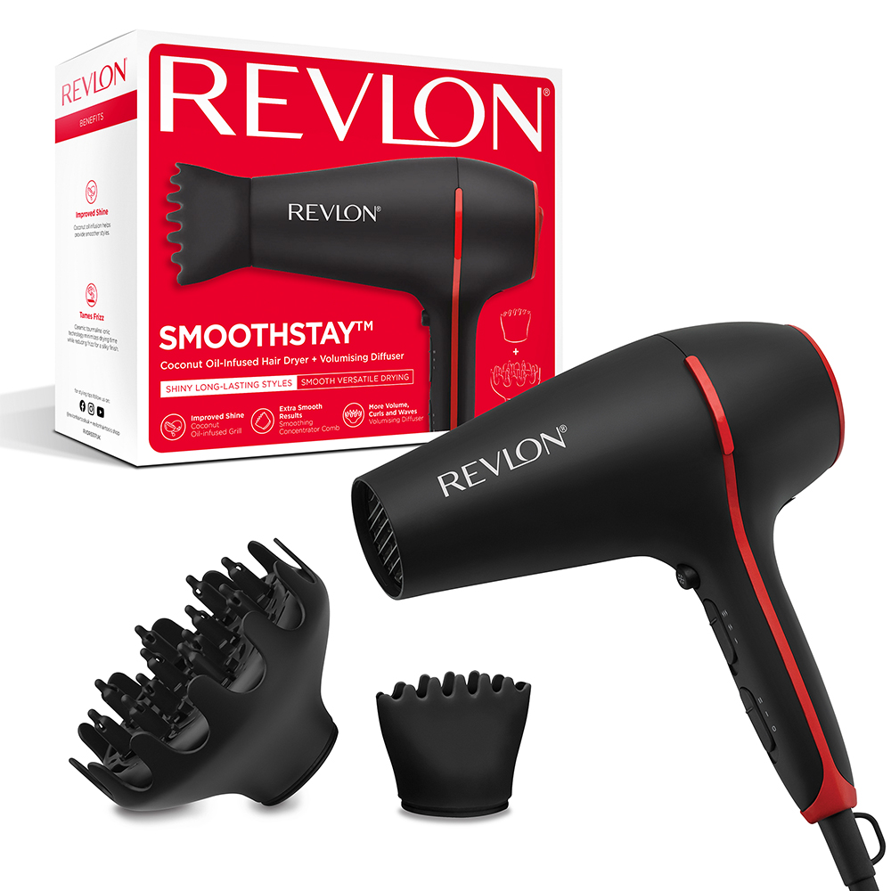 Uscator de par REVLON SmoothStay RVDR5317E, infuzie cu ulei de cocos, difuzor pentru volum, 2 viteze, 3 trepte de temperatura