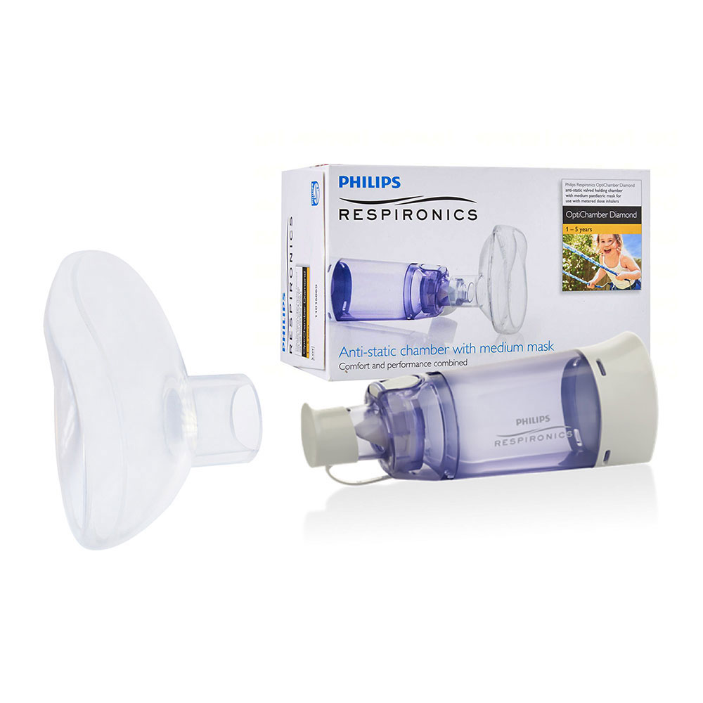 Set Camera de inhalare 1- 5 ani Philips Respironics Optichamber Diamond, cu masca M compatibila, din silicon