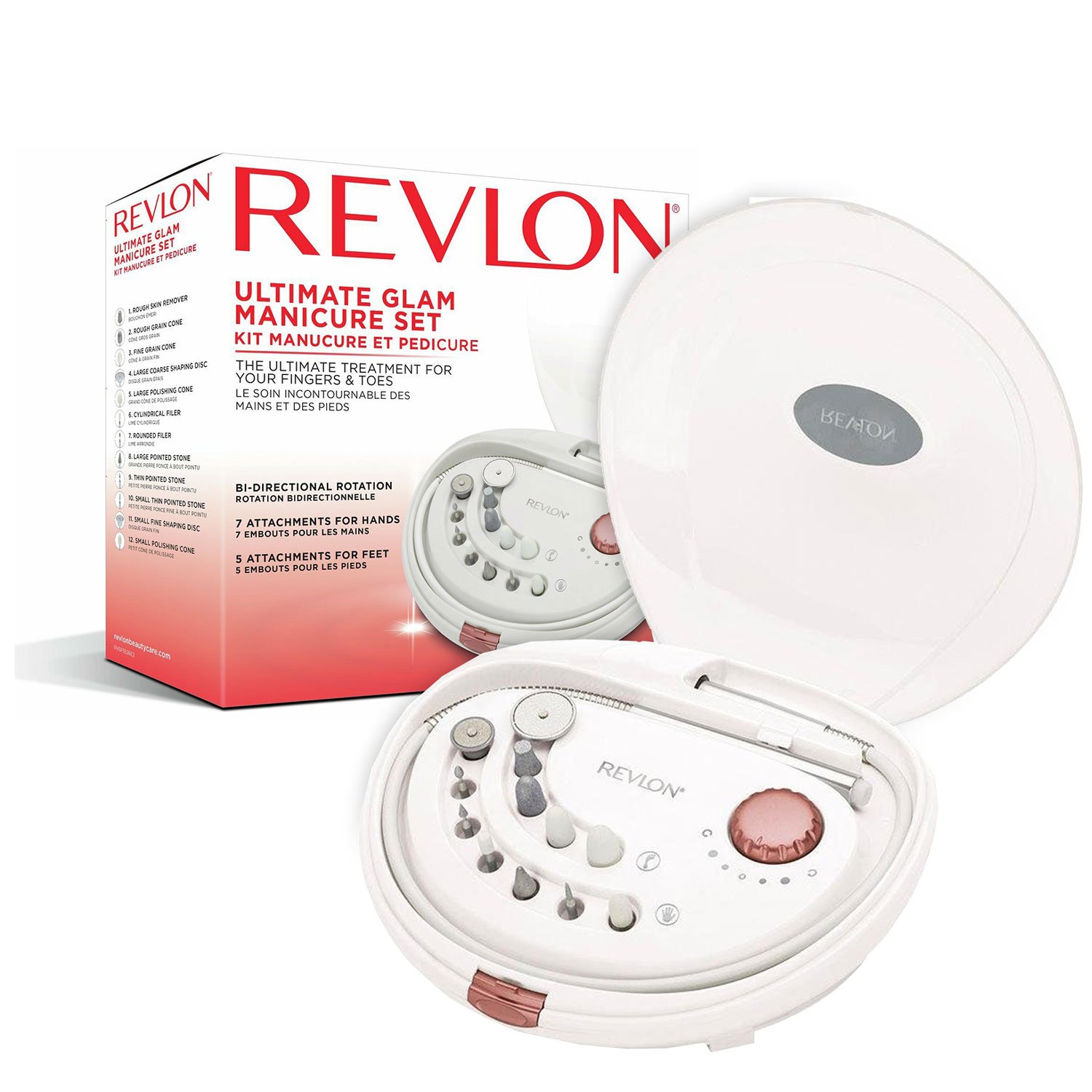 Set manichiura-pedichiura freza electrica REVLON Pro Collection Ultimate Glam RVSP3526E, Alb