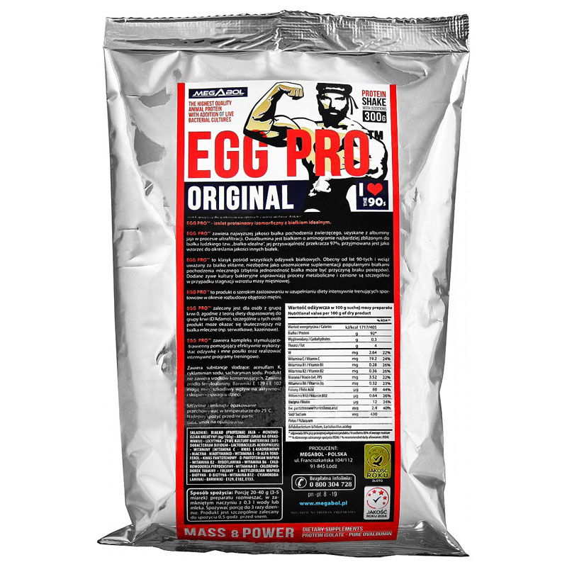 Supliment de proteine 92% megabol egg pro 300 gr, din albumina de ou plus vitamine