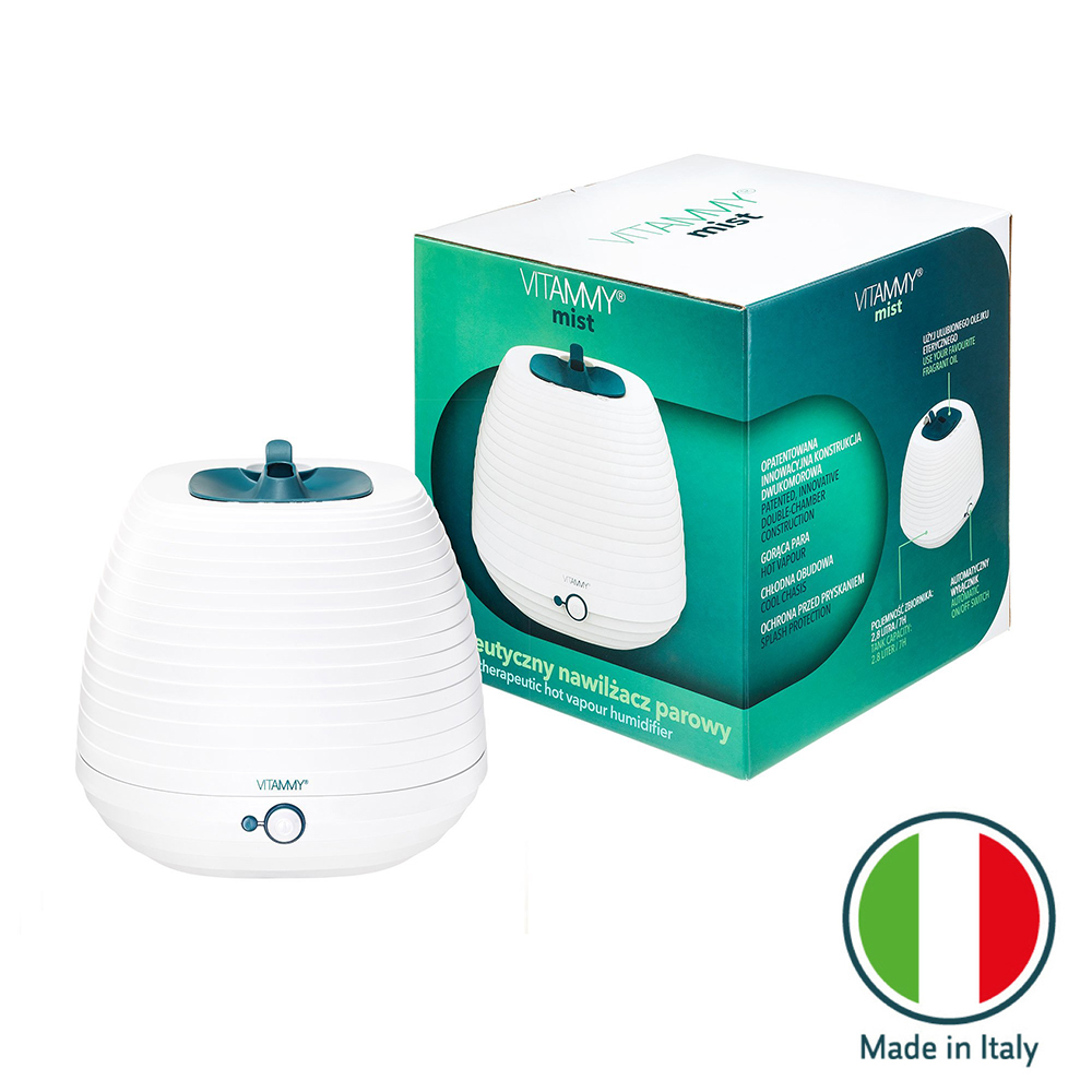 Umidificator de aer cu abur Vitammy Mist, terapeutic, cu difuzor aromaterapie, rezervor de 2.7 l, made in Italia, 7 ore de utilizare, oprire automata, UM750