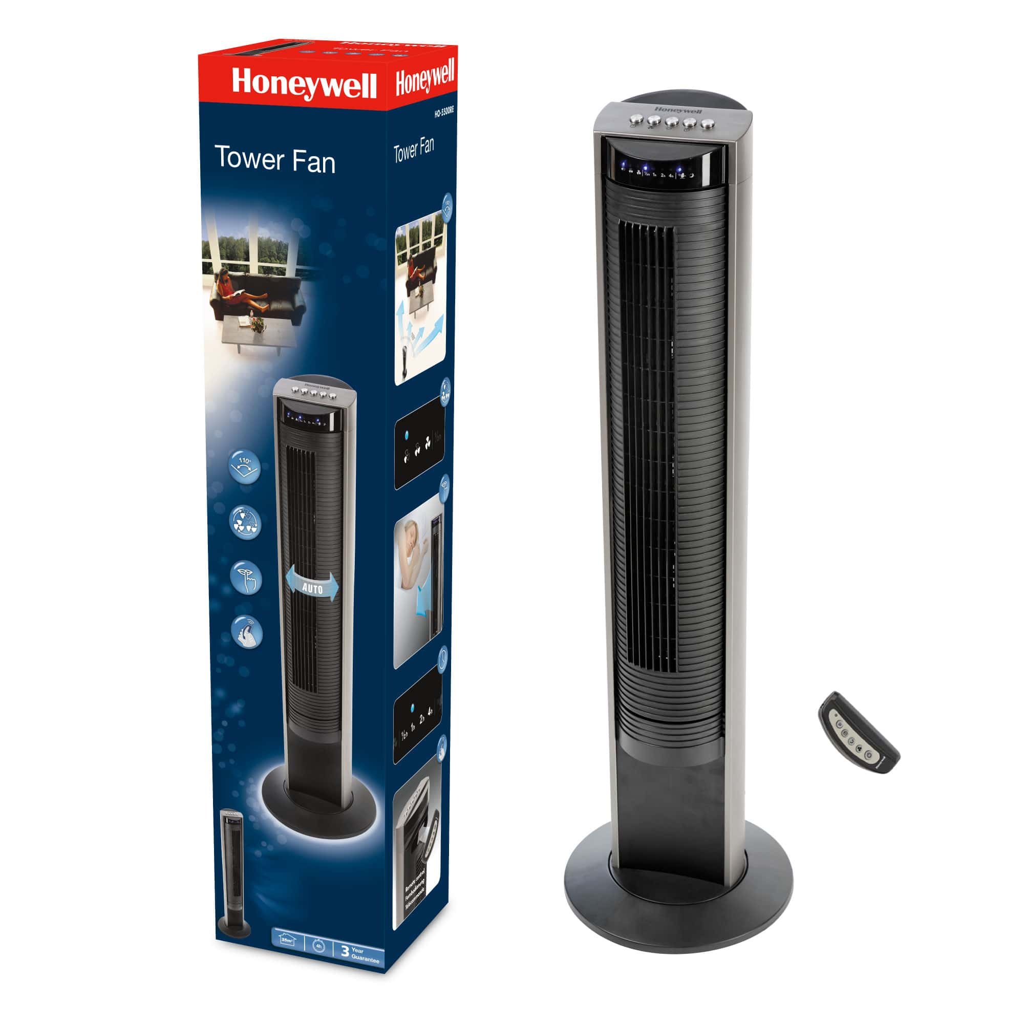 Ventilator turn honeywell ho-5500re, telecomanda in carcasa, 103,6 cm, 3 programe, negru