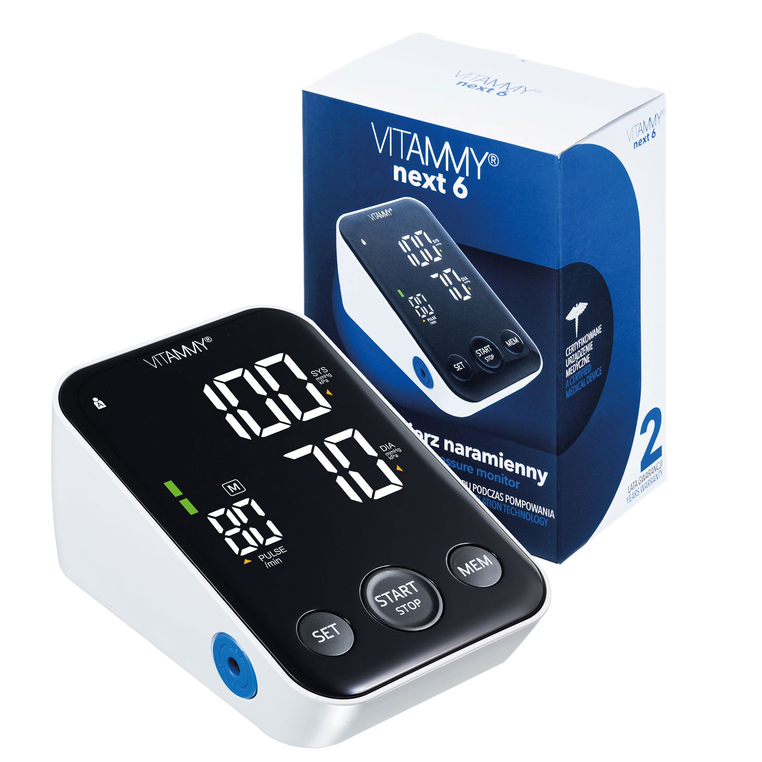 Tensiometru electronic de brat VITAMMY Next 6, mufa USB, detectare aritmie, Alb/Negru