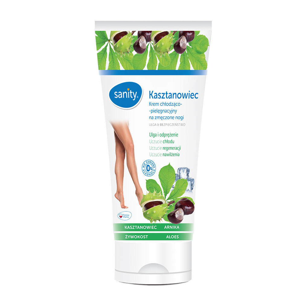 Crema racoritoare pentru picioare obosite sanity, cu castan de cal, pentru efect de relaxare, hidratare, regenerare, senzatie racoritoare