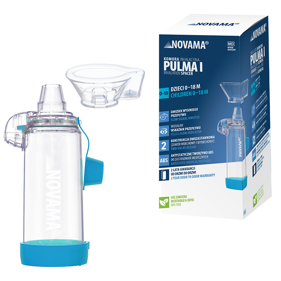 Camera de inhalare Novama Pulma I, cu masca pentru copii 0 – 18 luni, capacitate de 175 ml, fabricata din material antistatic ABS, fara BPA si latex