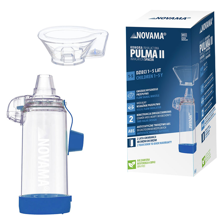 Camera de inhalare Novama Pulma II, cu masca pentru copii 1 - 5 ani, capacitate de 175 ml, fabricata din material antistatic ABS, fara BPA si latex