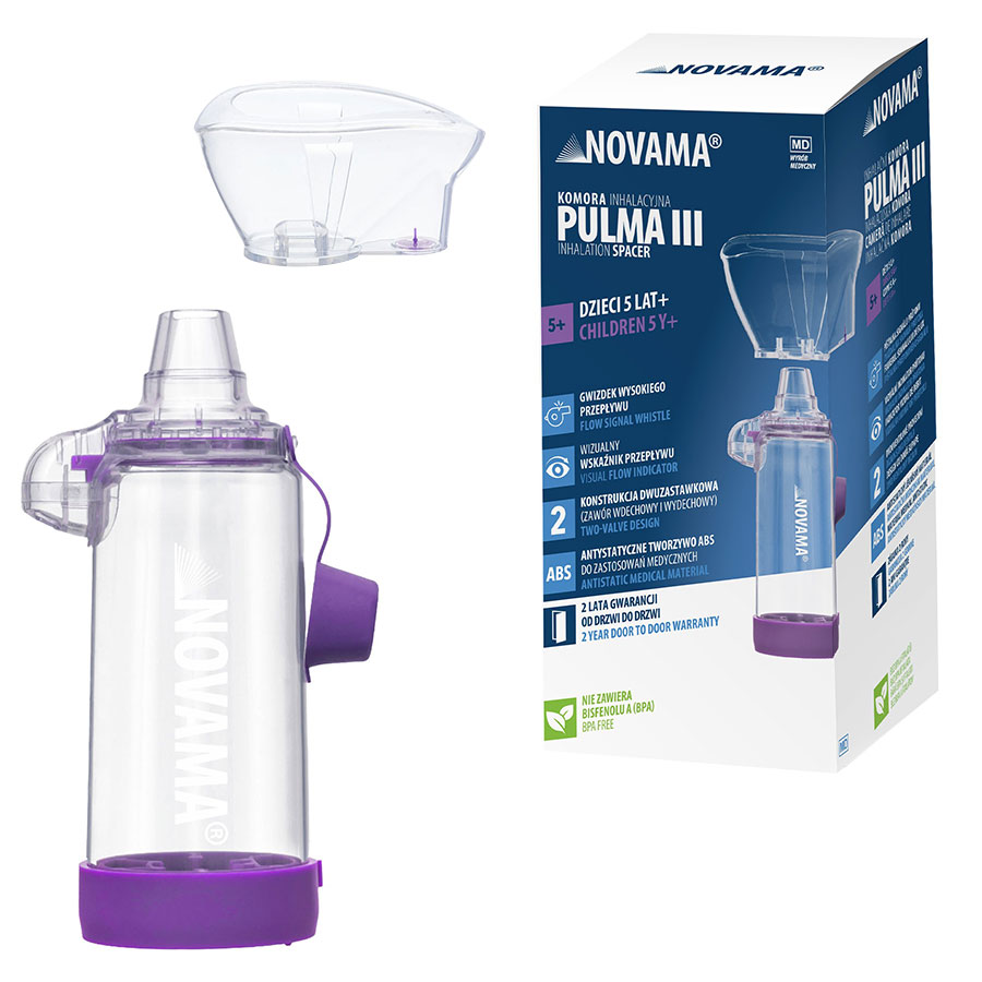 Camera de inhalare Novama Pulma III, cu masca 5 ani - adult, capacitate de 175 ml, fabricata din material antistatic ABS, fara BPA si latex