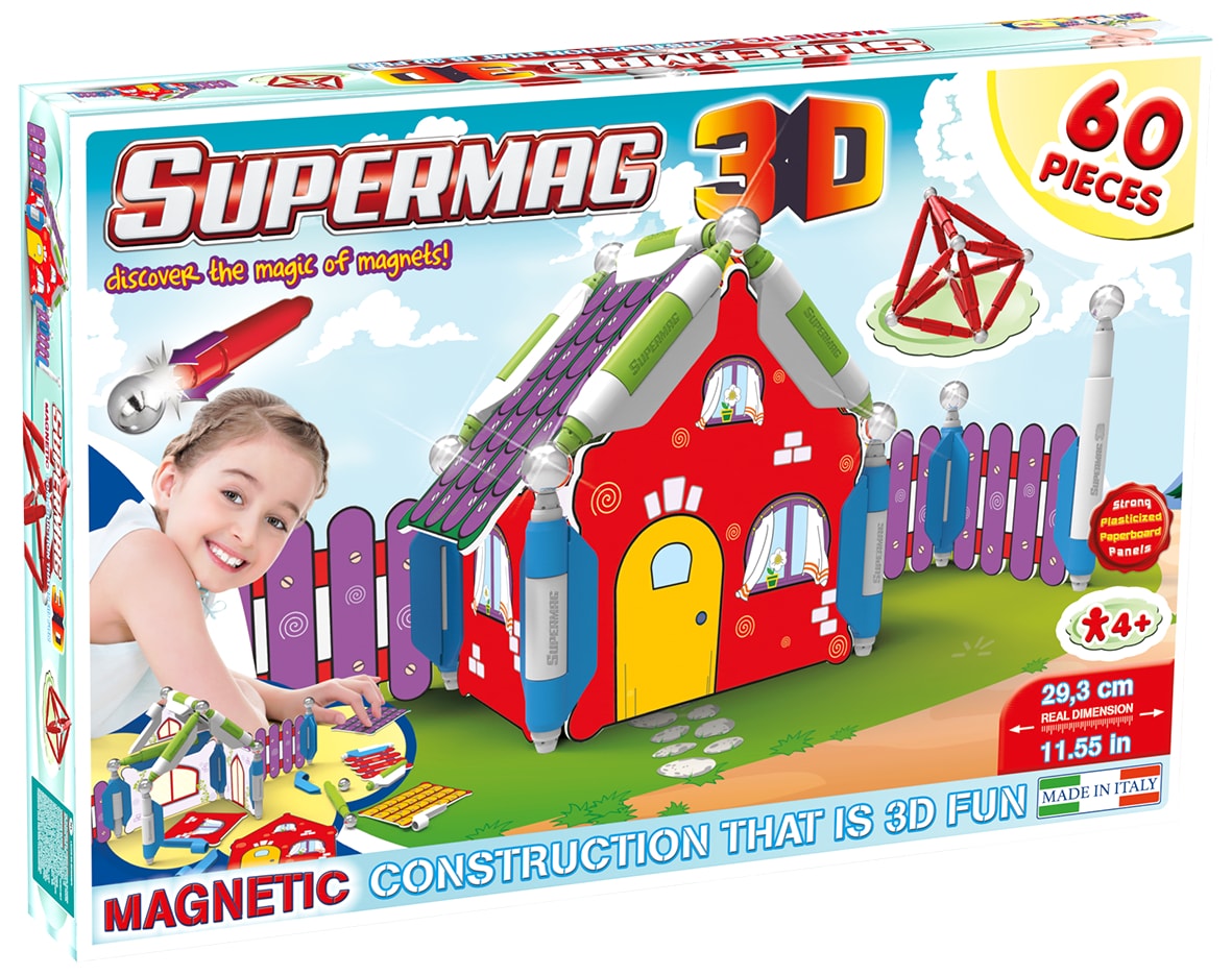 Jucarie cu magnet Casuta 60 piese 3D Supermag