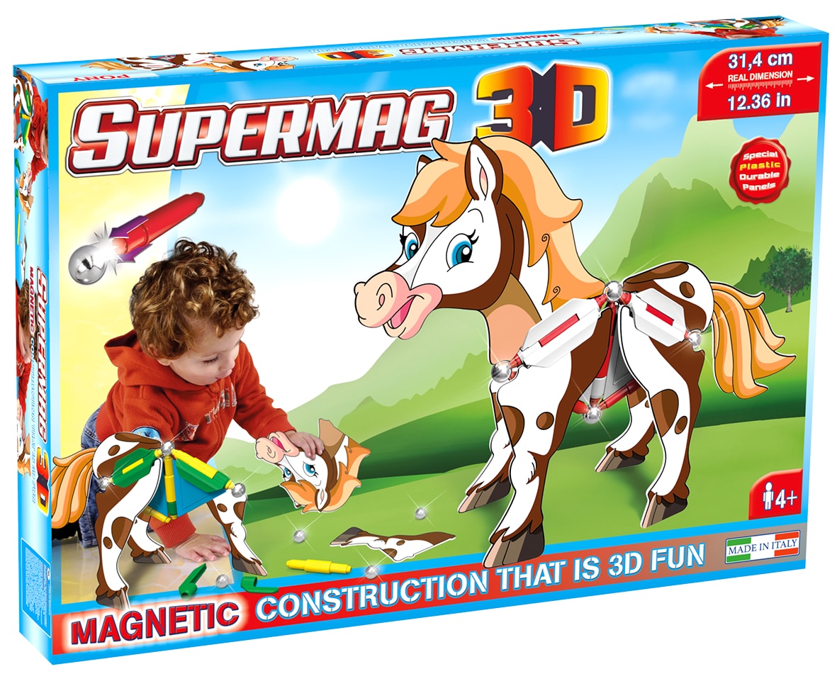 Jucarie cu magnet Ponei 31 piese 3D Supermag