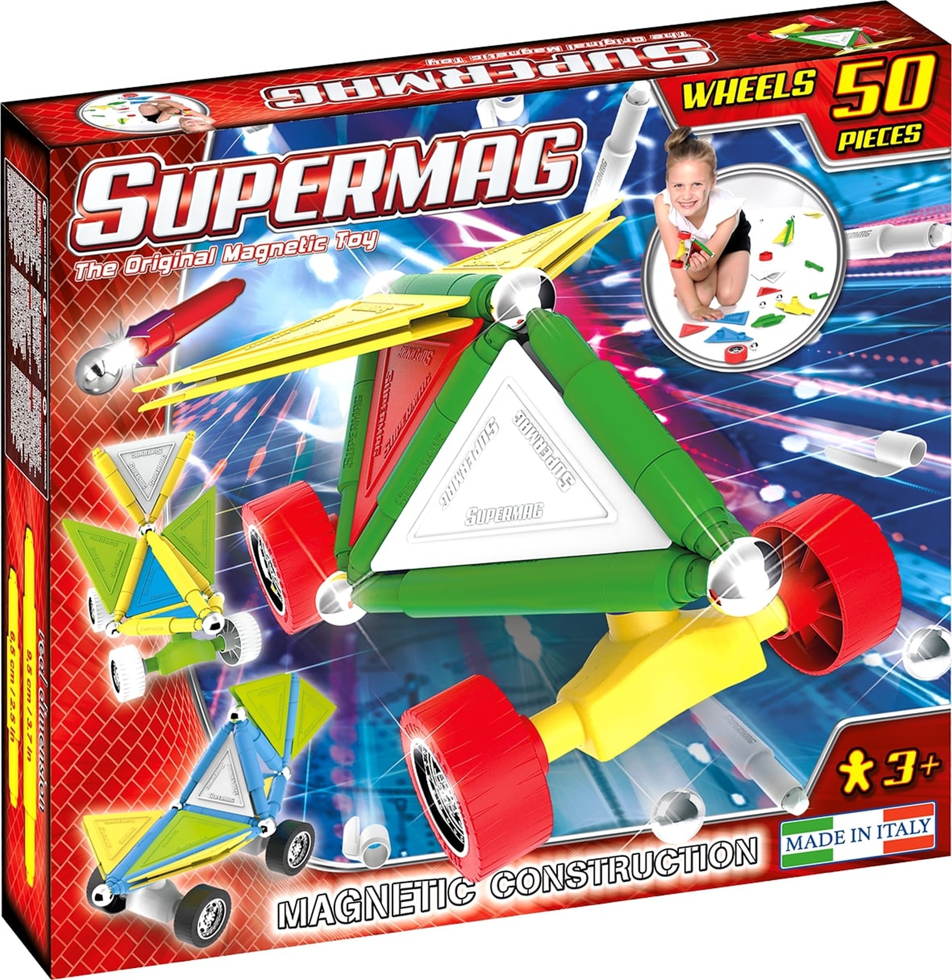 Set constructie magnetic 50 piese tags wheels supermag