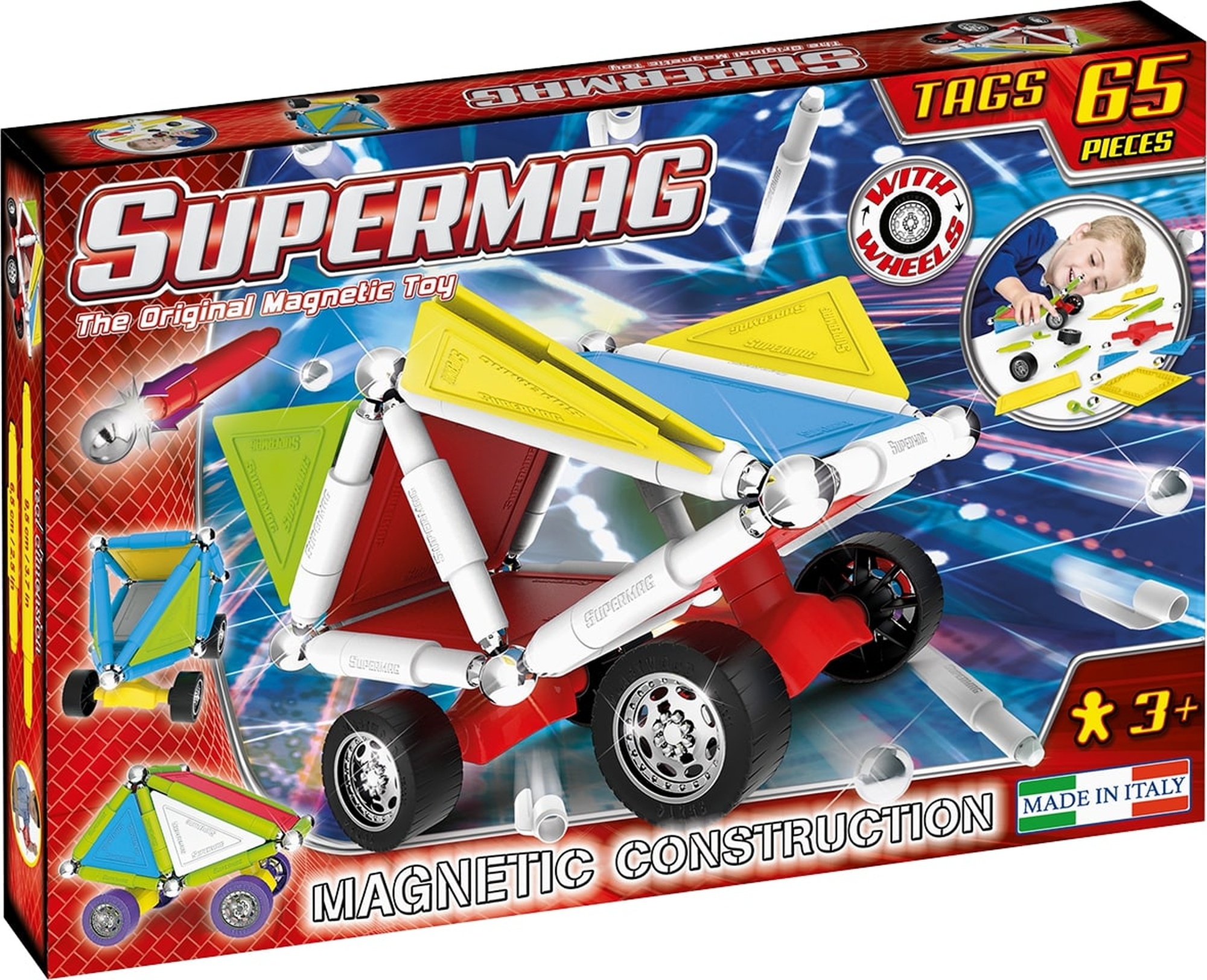 Set constructie magnetic 5 piese tags wheels supermag