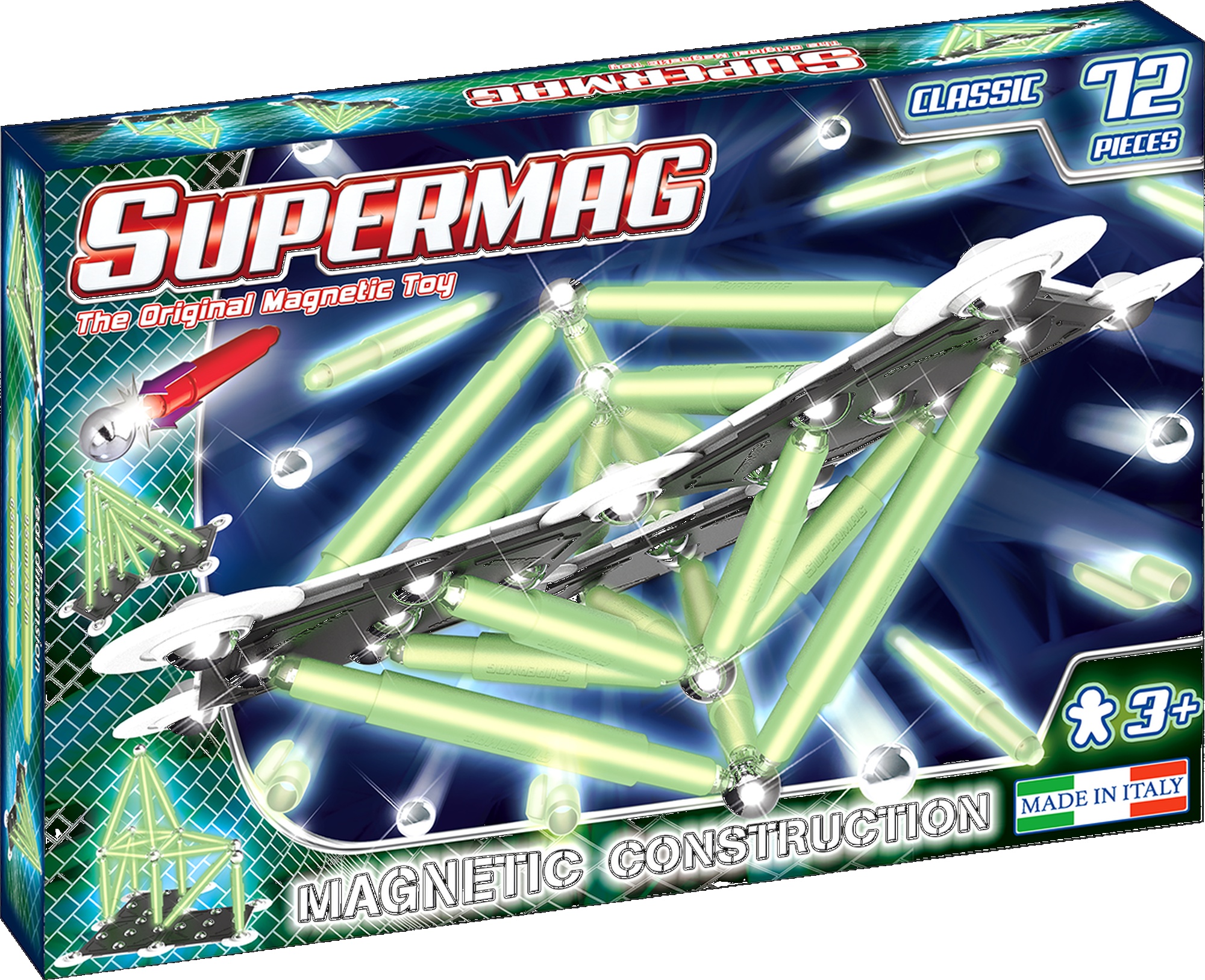 Set constructie magnetic 72 piese classic glow supermag
