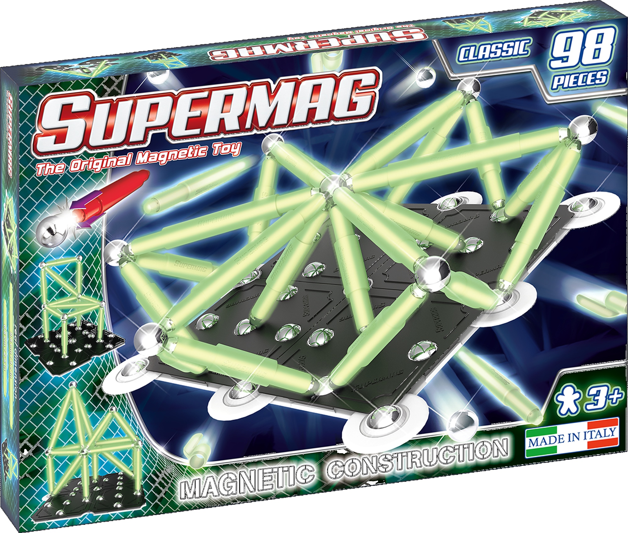 Set constructie magnetic 98 piese classic glow supermag