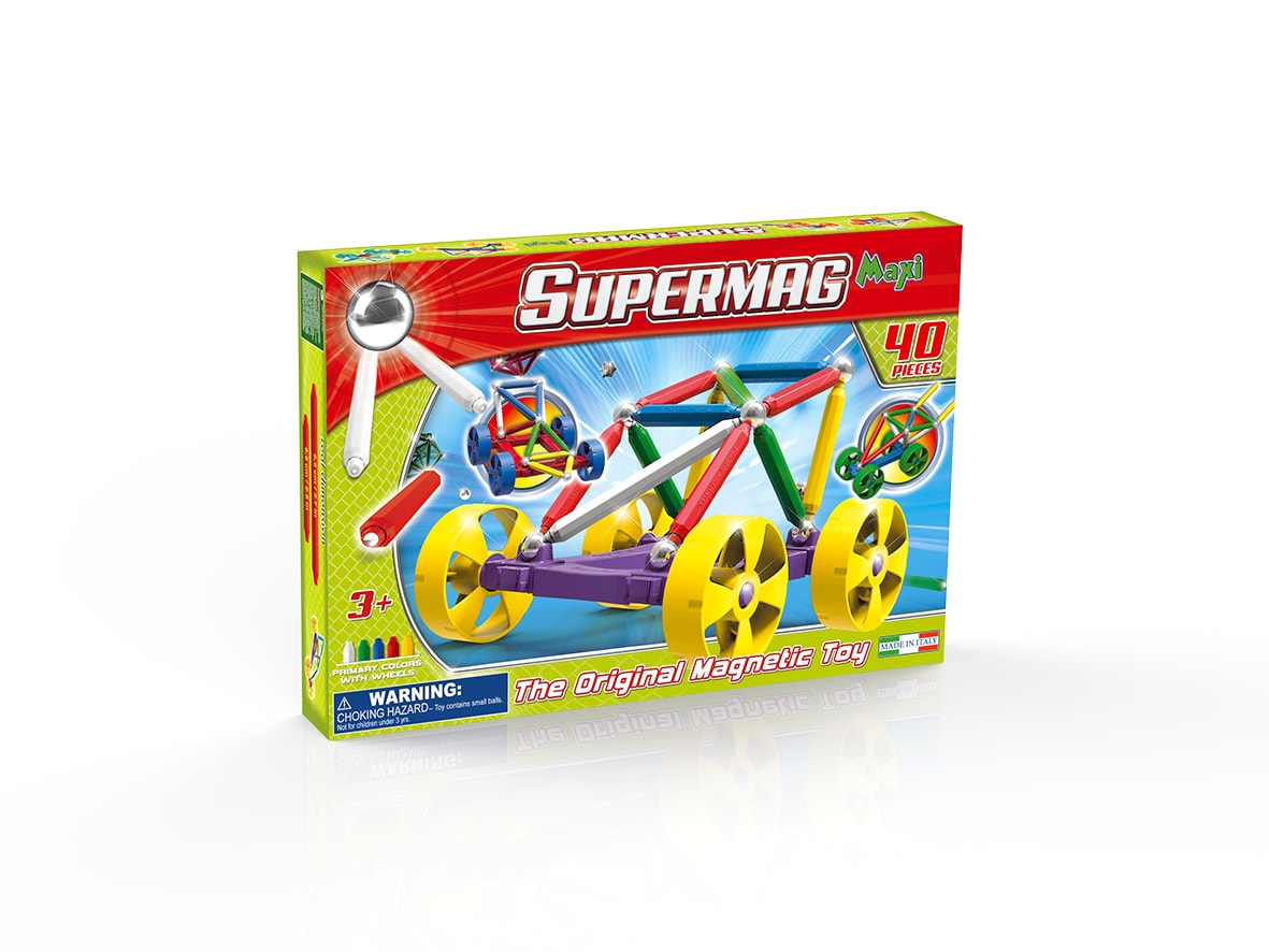 Set constructie magnetic 40 piese maxi wheels supermag