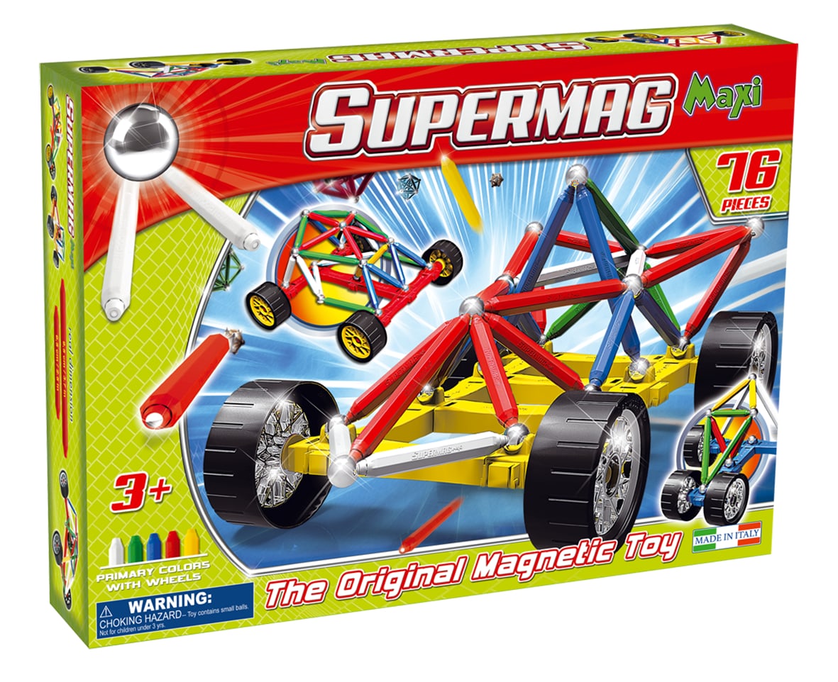 Set constructie magnetic 76 piese maxi wheels supermag