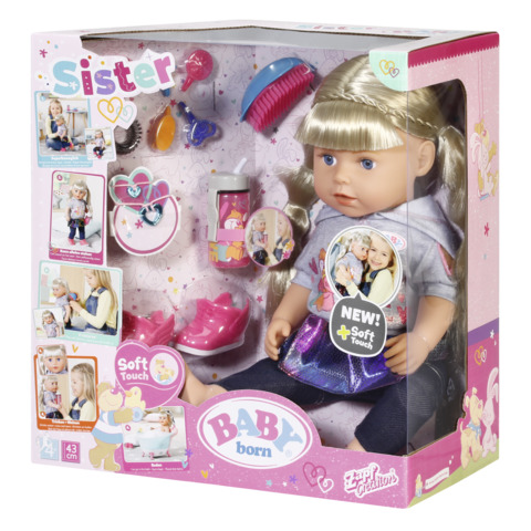 Papusa interactiva blonda 43 cm baby born zapf