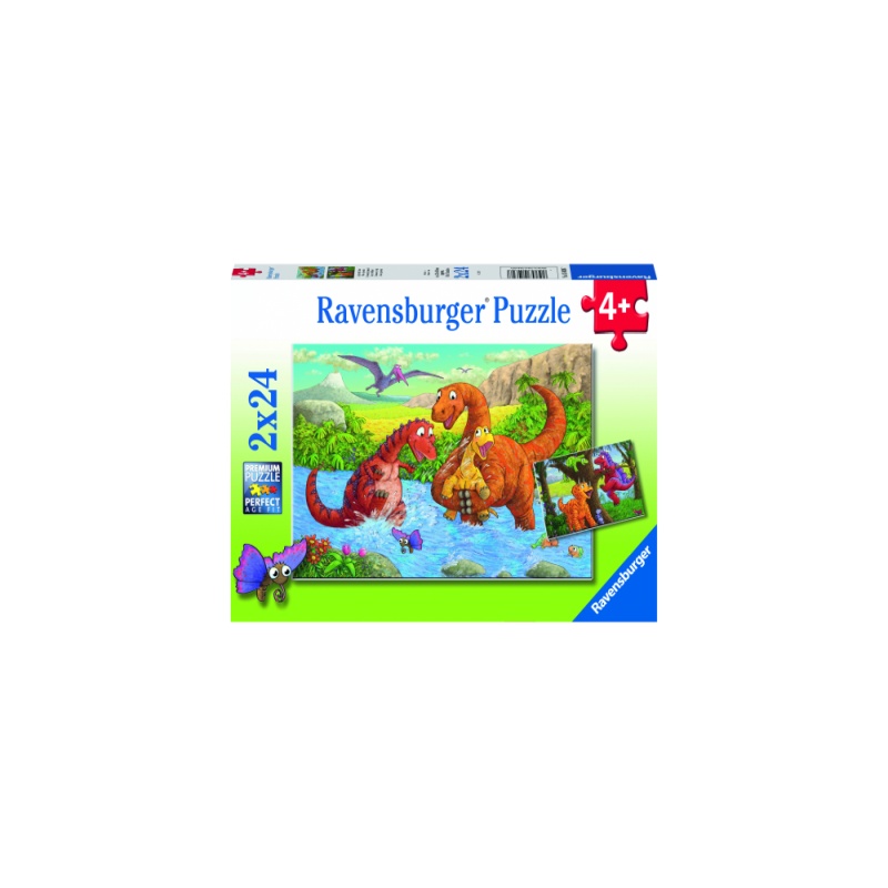 Puzzle dinozauri la rau 2x24 piese ravensburger