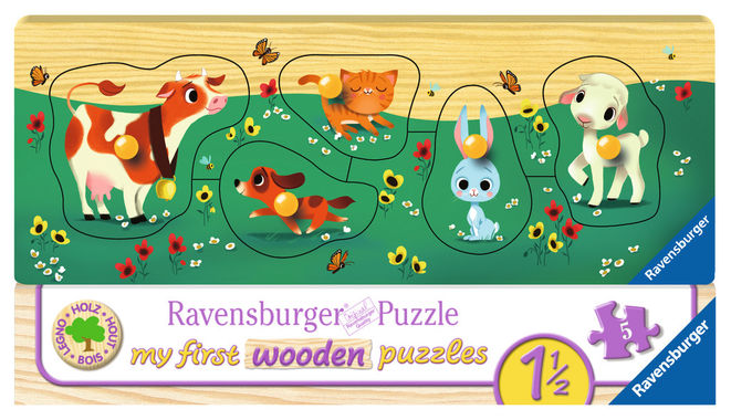 Puzzle lemn cu animale 5 piese ravensburger
