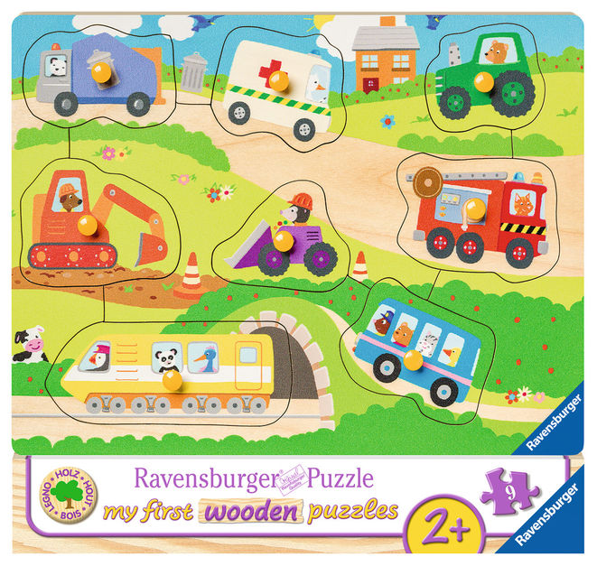 Puzzle din lemn cu vehicule 8 piese ravensburger