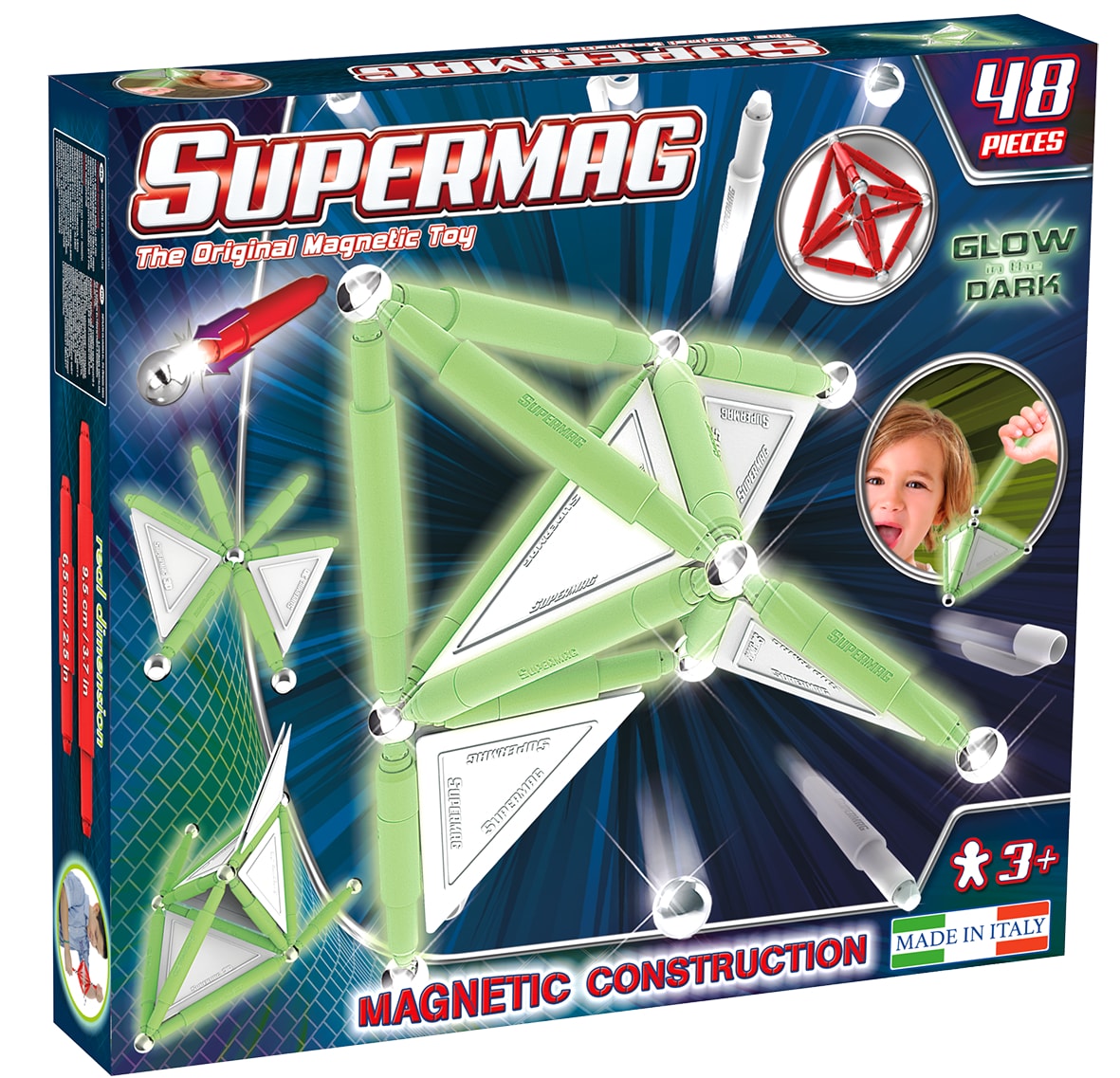 Set constructie magnetic luminos 48 piese Supermag