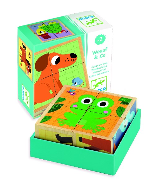 Puzzle cuburi lemn animalute djeco