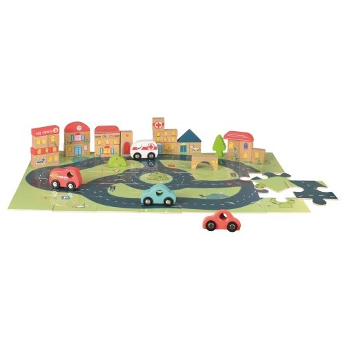 Puzzle oras cu vehicule si cuburi egmont