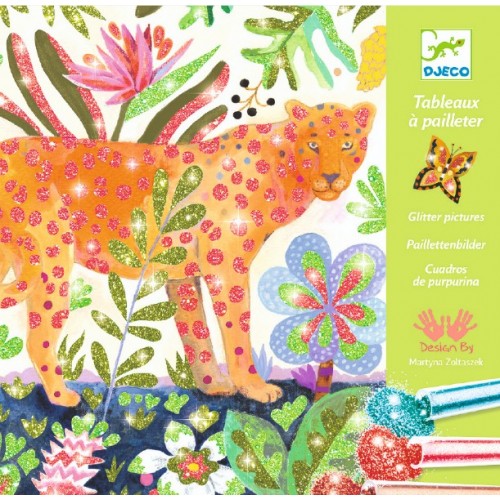 Joc creativ cu sclipici colorat animale tropicale djeco