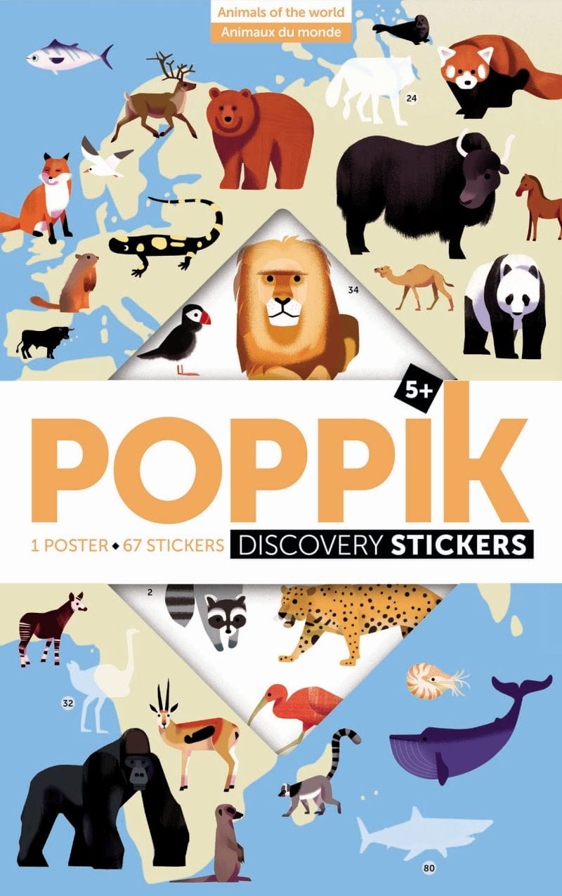 Joc educativ si creativ cu stickere animalele lumii poppik