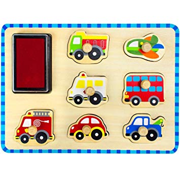 Set stampile vehicule din lemn tooky toy